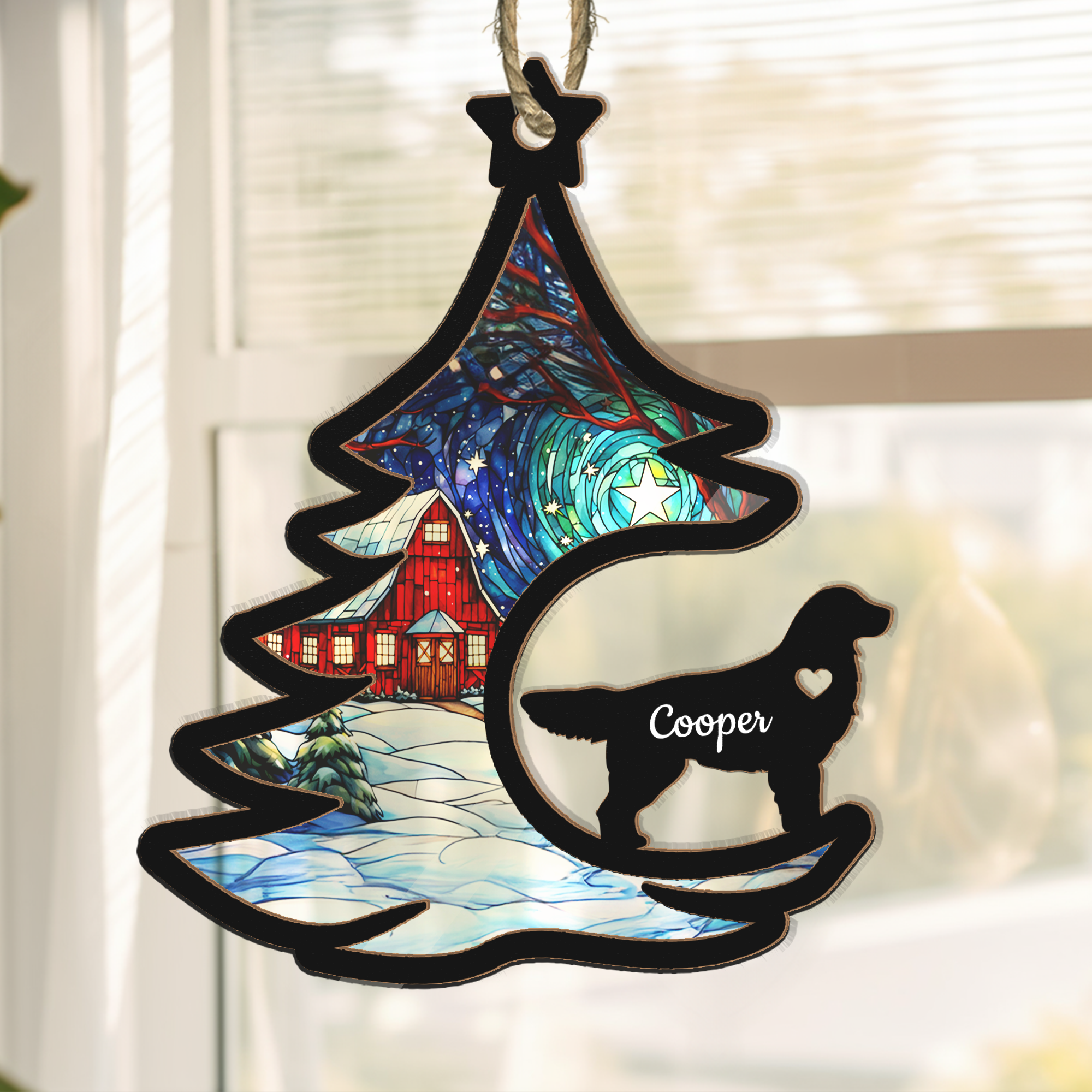 Custom Dog Breed With Name Christmas Tree - Personalized Suncatcher Ornament ORN0810