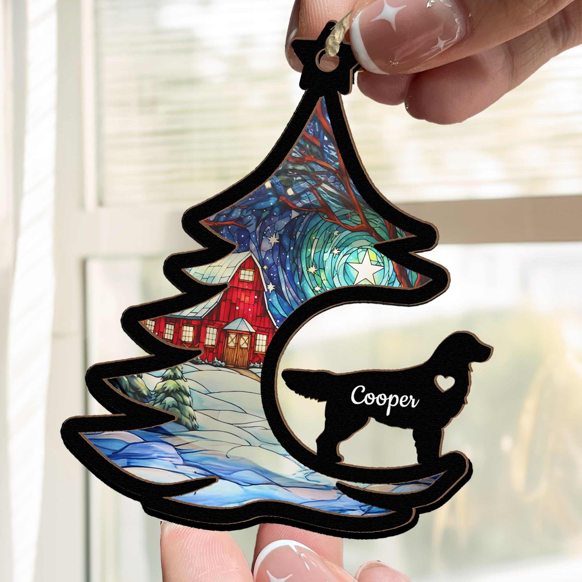 Custom Dog Breed With Name Christmas Tree - Personalized Suncatcher Ornament ORN0810