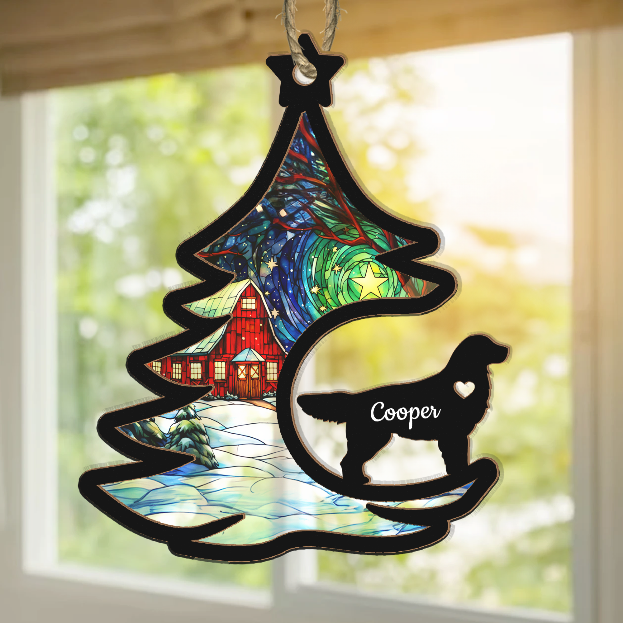 Custom Dog Breed With Name Christmas Tree - Personalized Suncatcher Ornament ORN0810