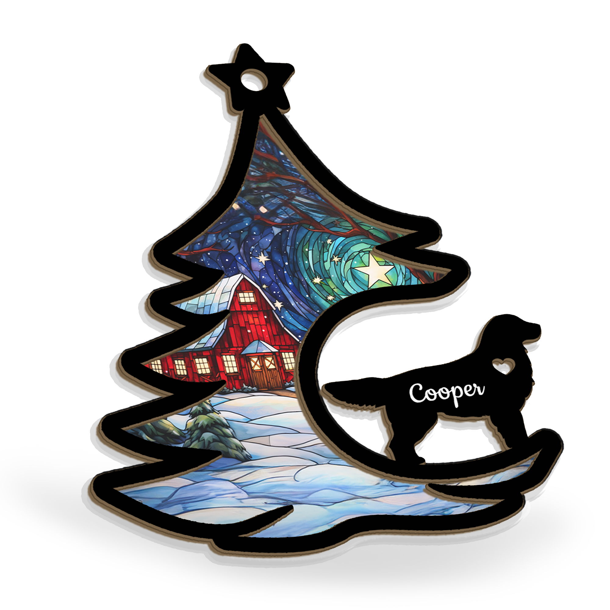 Custom Dog Breed With Name Christmas Tree - Personalized Suncatcher Ornament ORN0810