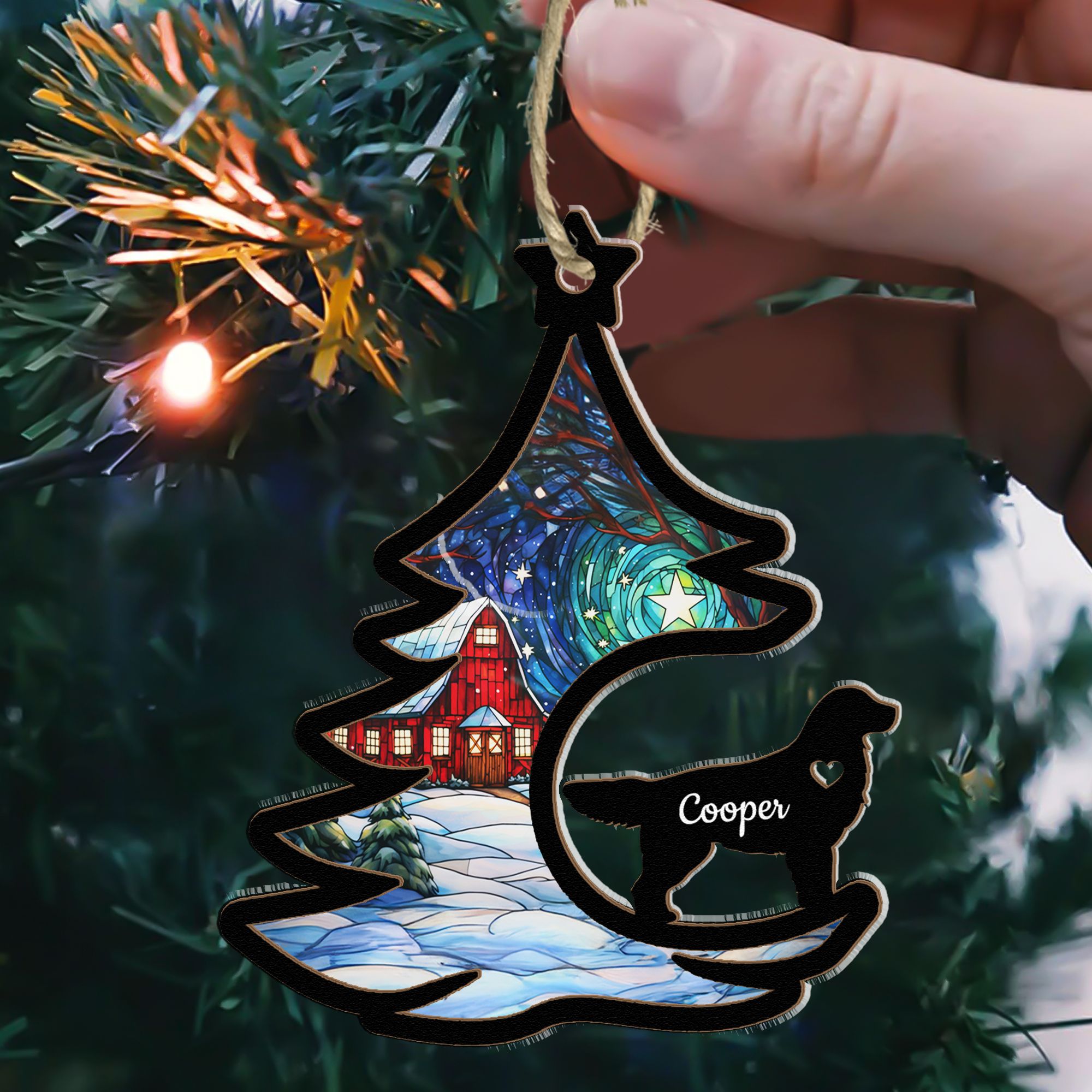 Custom Dog Breed With Name Christmas Tree - Personalized Suncatcher Ornament ORN0810