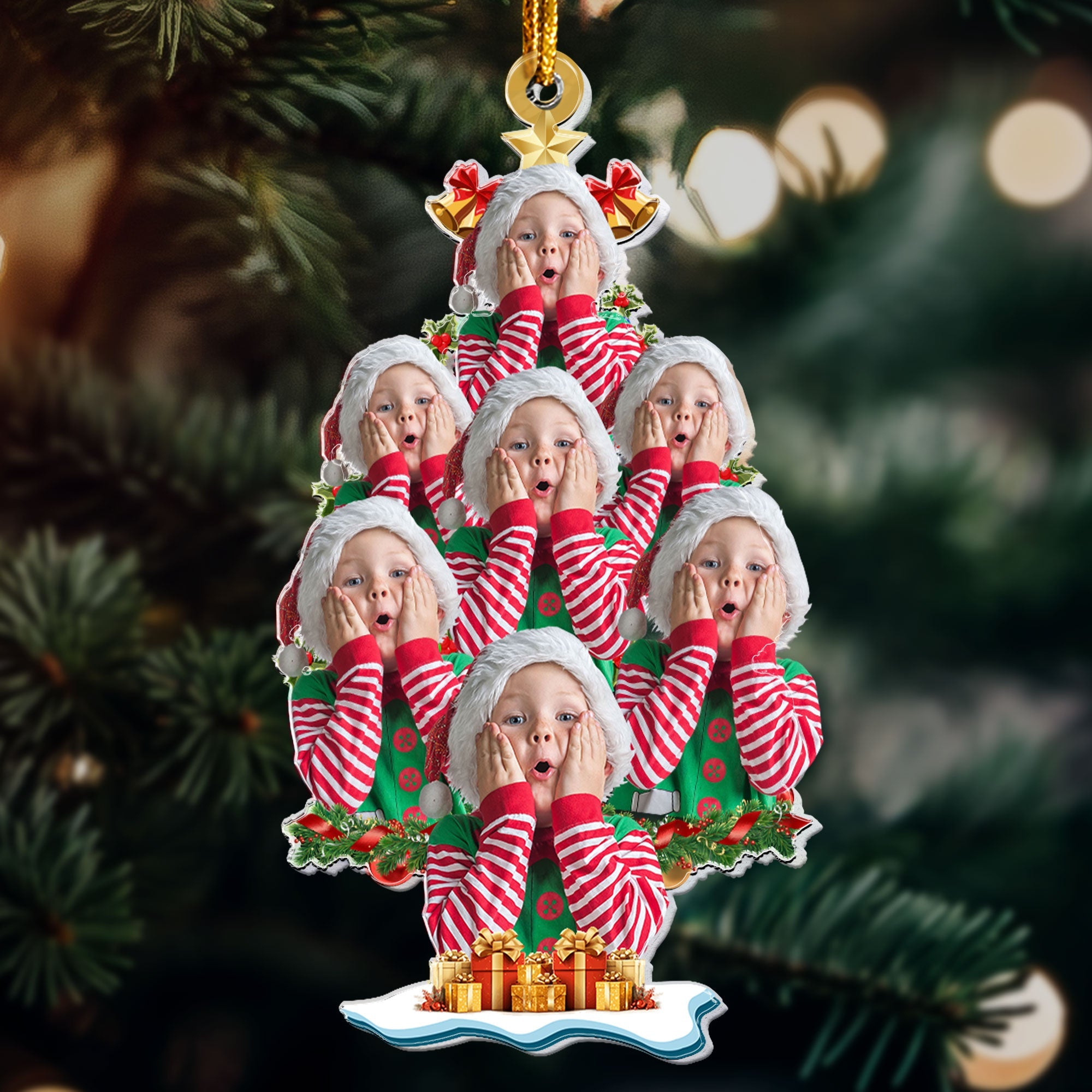 Custom Face - Christmas Tree - Personalized Acrylic Photo Ornament ORN0810