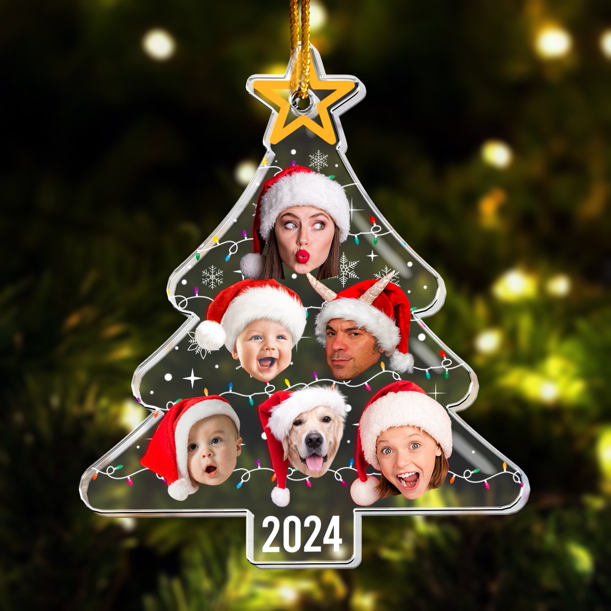 Custom Face Christmas Tree With Led Light Funny Family - Personalized Acrylic Photo Ornament ORN0810