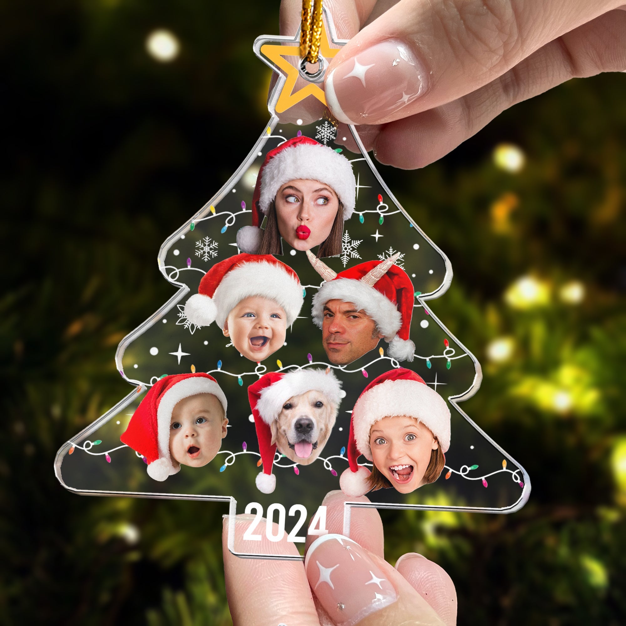 Custom Face Christmas Tree With Led Light Funny Family - Personalized Acrylic Photo Ornament ORN0810