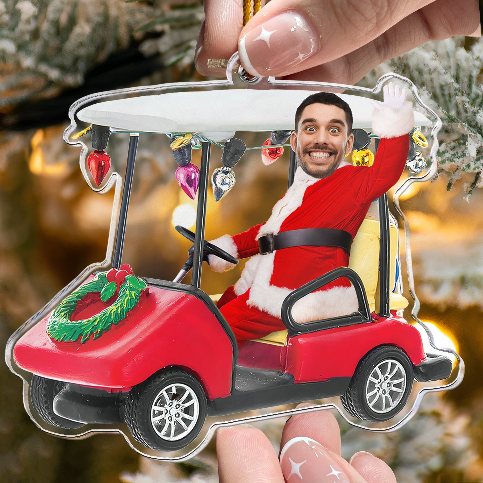 Custom Face Golf Cart - Personalized Acrylic Photo Ornament ORN0810