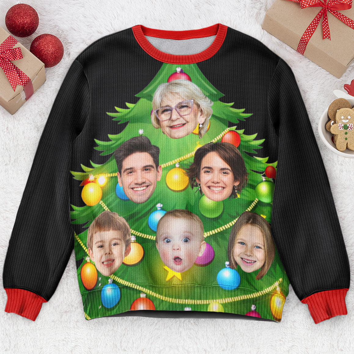 Custom Face Walking Christmas Tree - Personalized Photo Ugly Sweater ORN0810