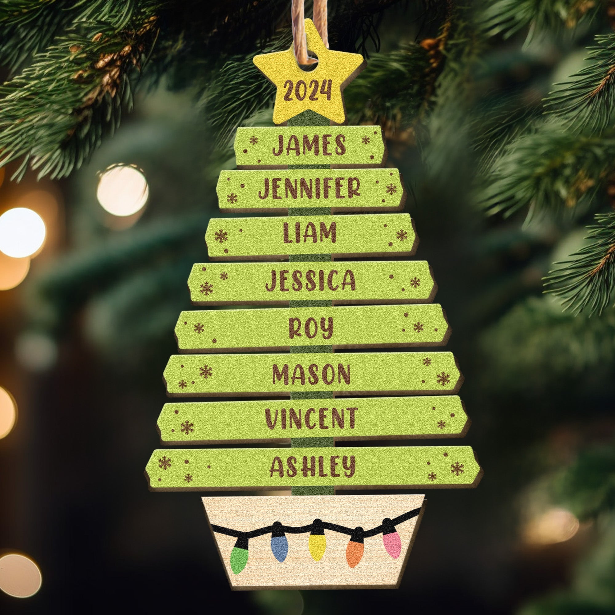 Custom Family Name Christmas Tree Ornament - Personalized Wooden Ornament ORN0810