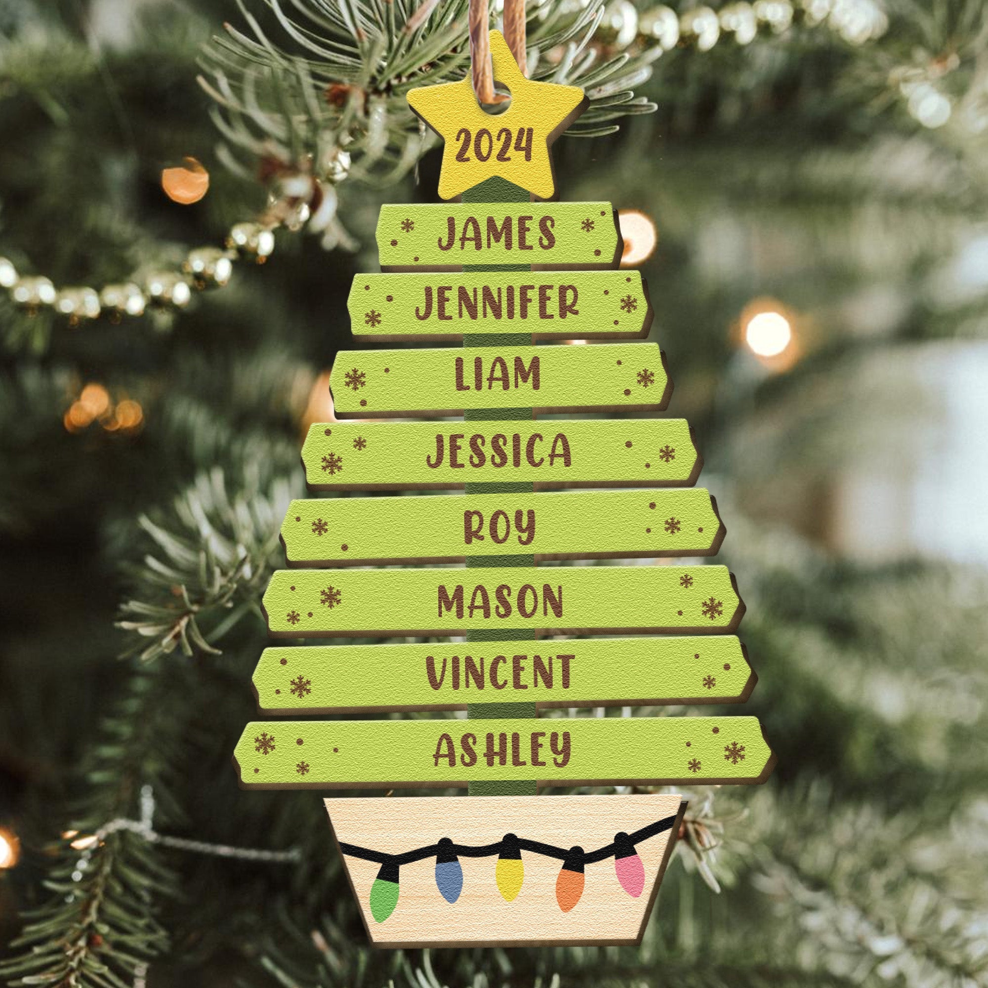 Custom Family Name Christmas Tree Ornament - Personalized Wooden Ornament ORN0810