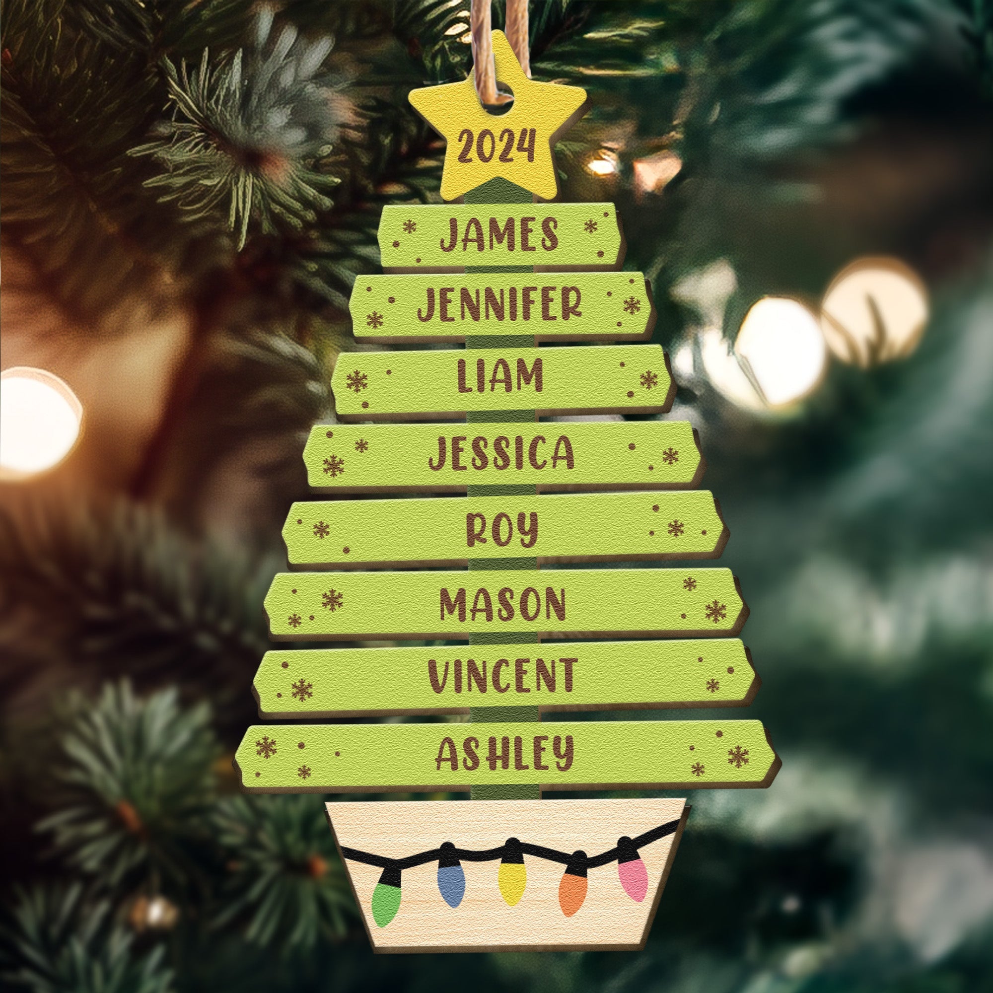 Custom Family Name Christmas Tree Ornament - Personalized Wooden Ornament ORN0810