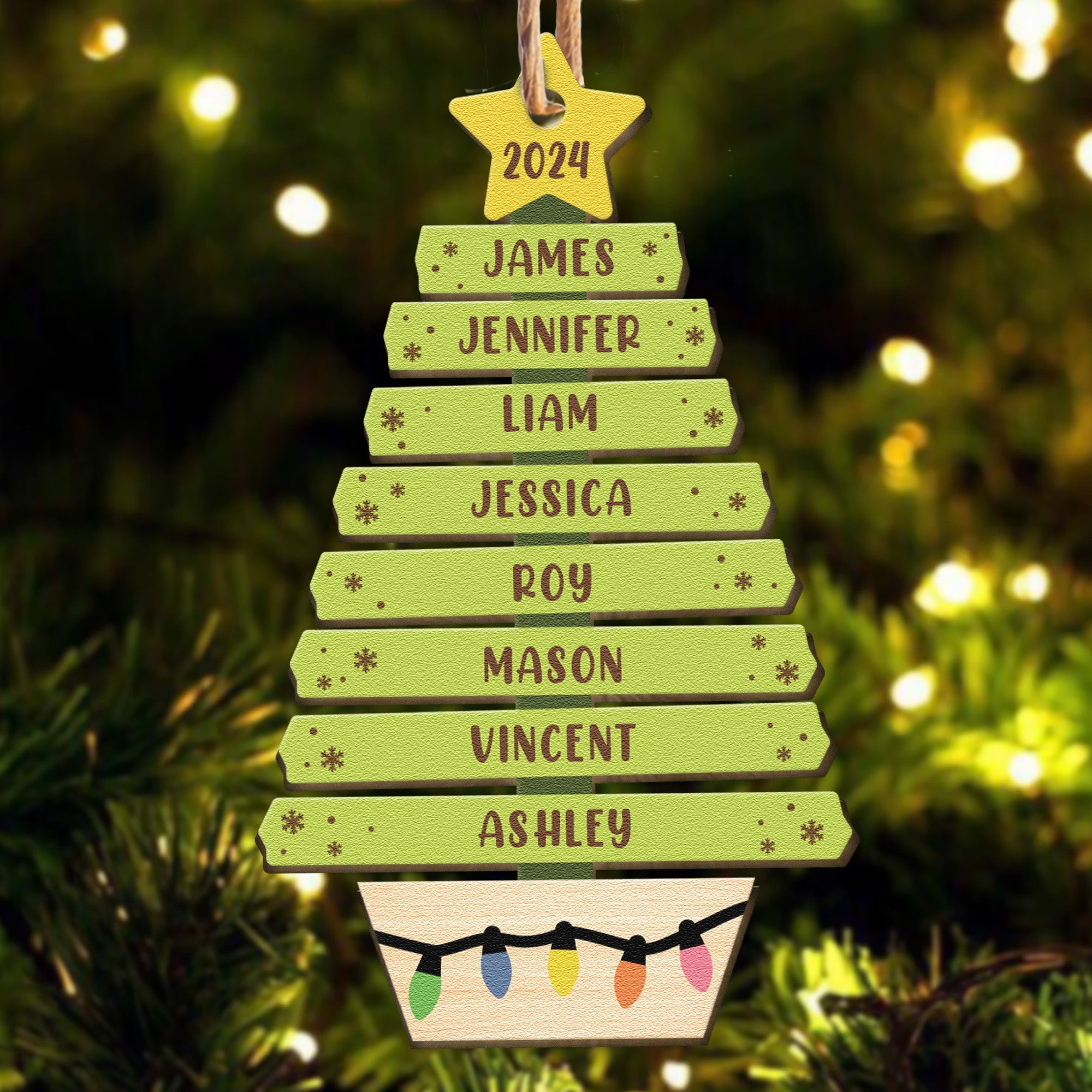 Custom Family Name Christmas Tree Ornament - Personalized Wooden Ornament ORN0810