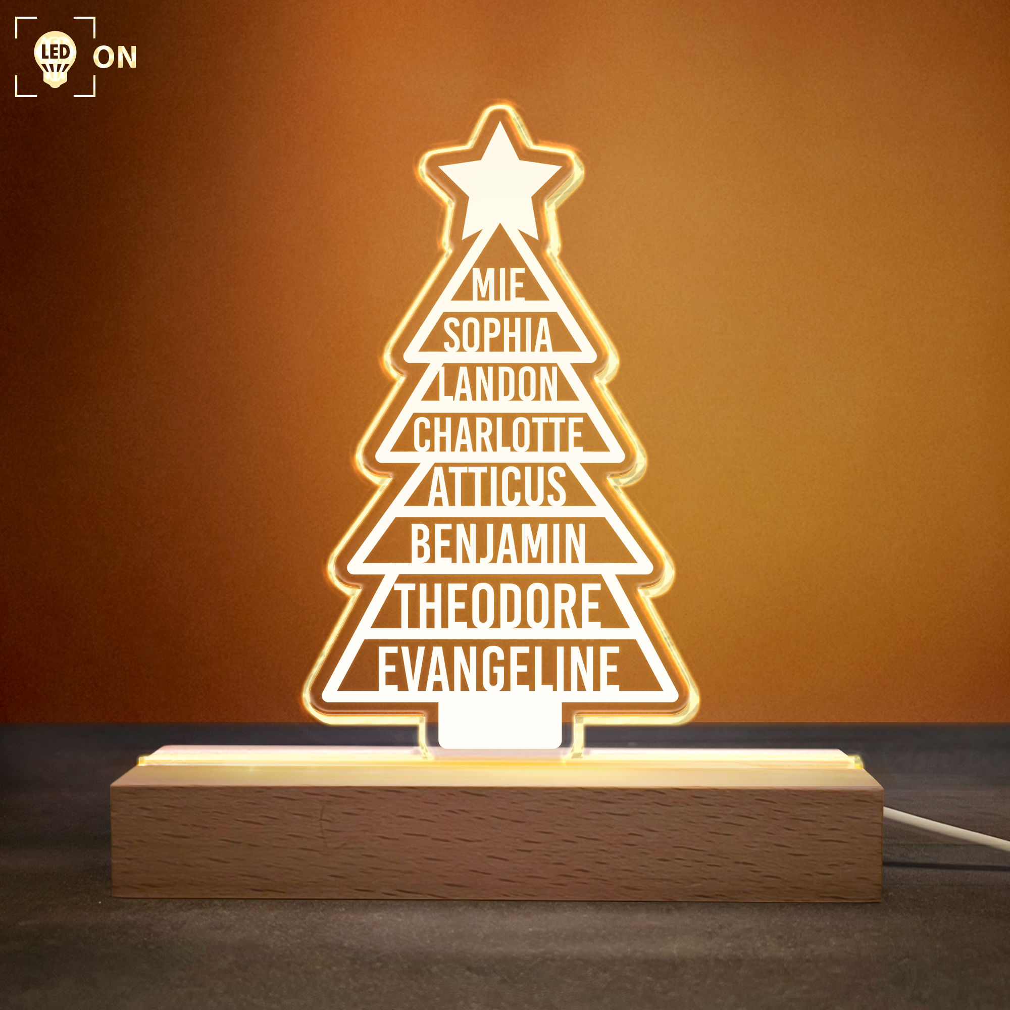 Custom Family Names 2023 Christmas Tree - Personalized LED Light ORN0810