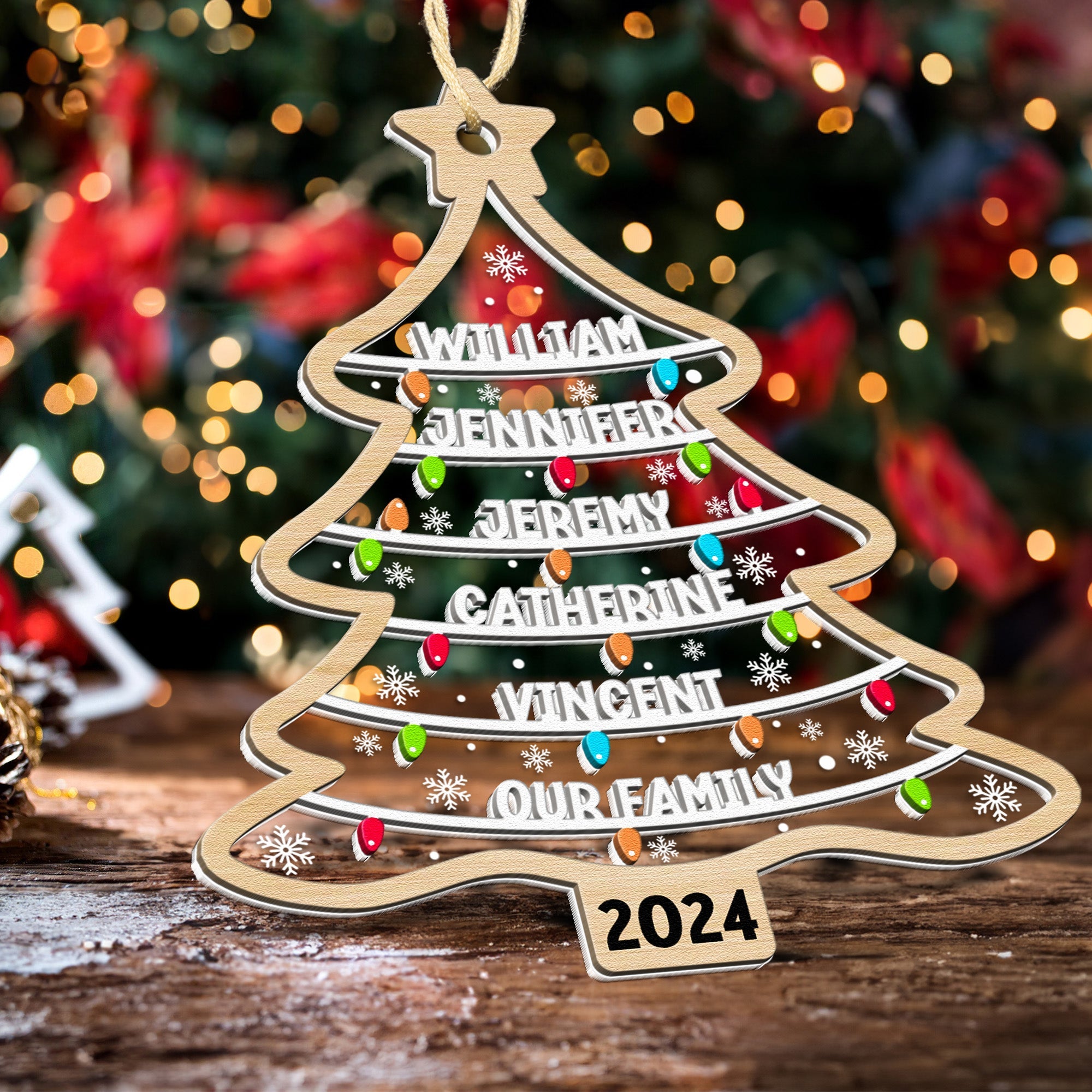 Custom Family Names Christmas Tree - Personalized Wood And Acrylic Ornament ORN0810