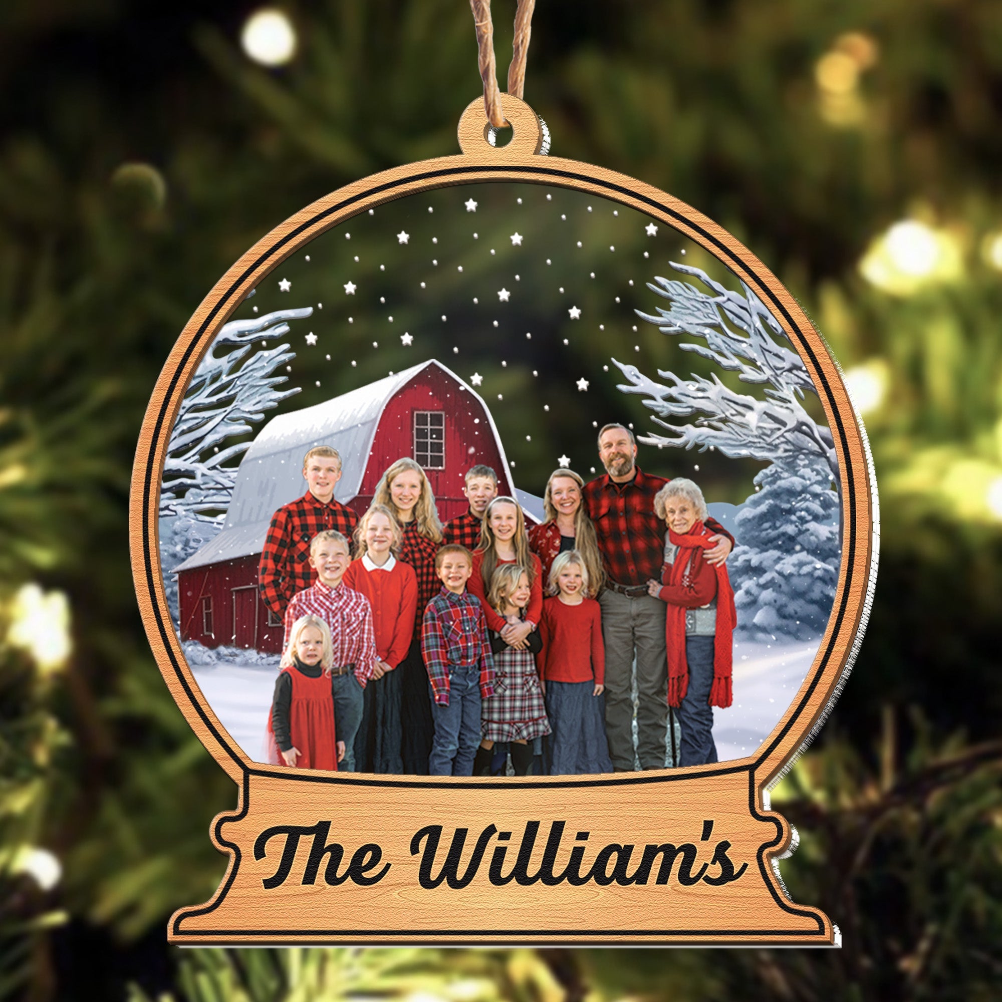 Custom Family Names Farmhouse - Personalized Photo Wood And Acrylic Ornament ORNA1210