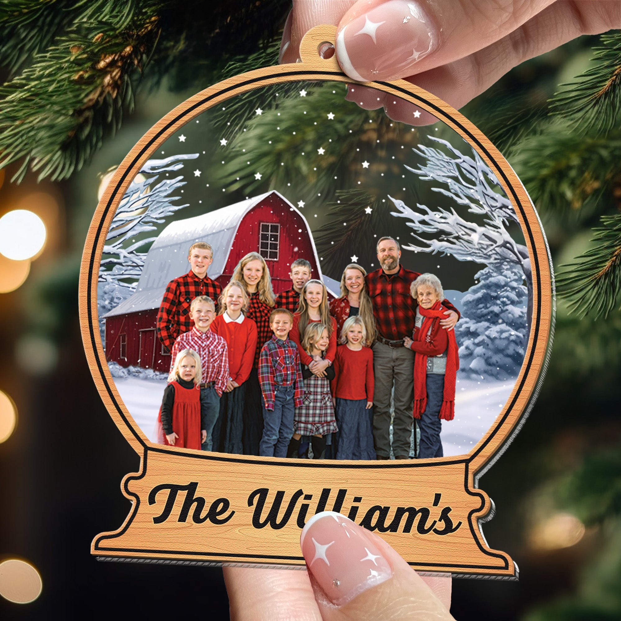 Custom Family Names Farmhouse - Personalized Photo Wood And Acrylic Ornament ORN0810