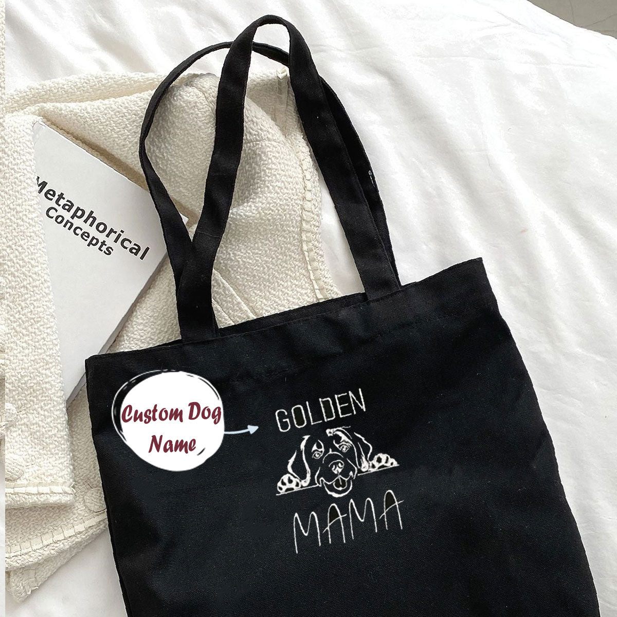 Custom Golden Retriever Dog Mama Embroidered Tote Bag, Personalized Tote Bag with Dog Name, Best Gifts for Golden Retriever Lovers em1