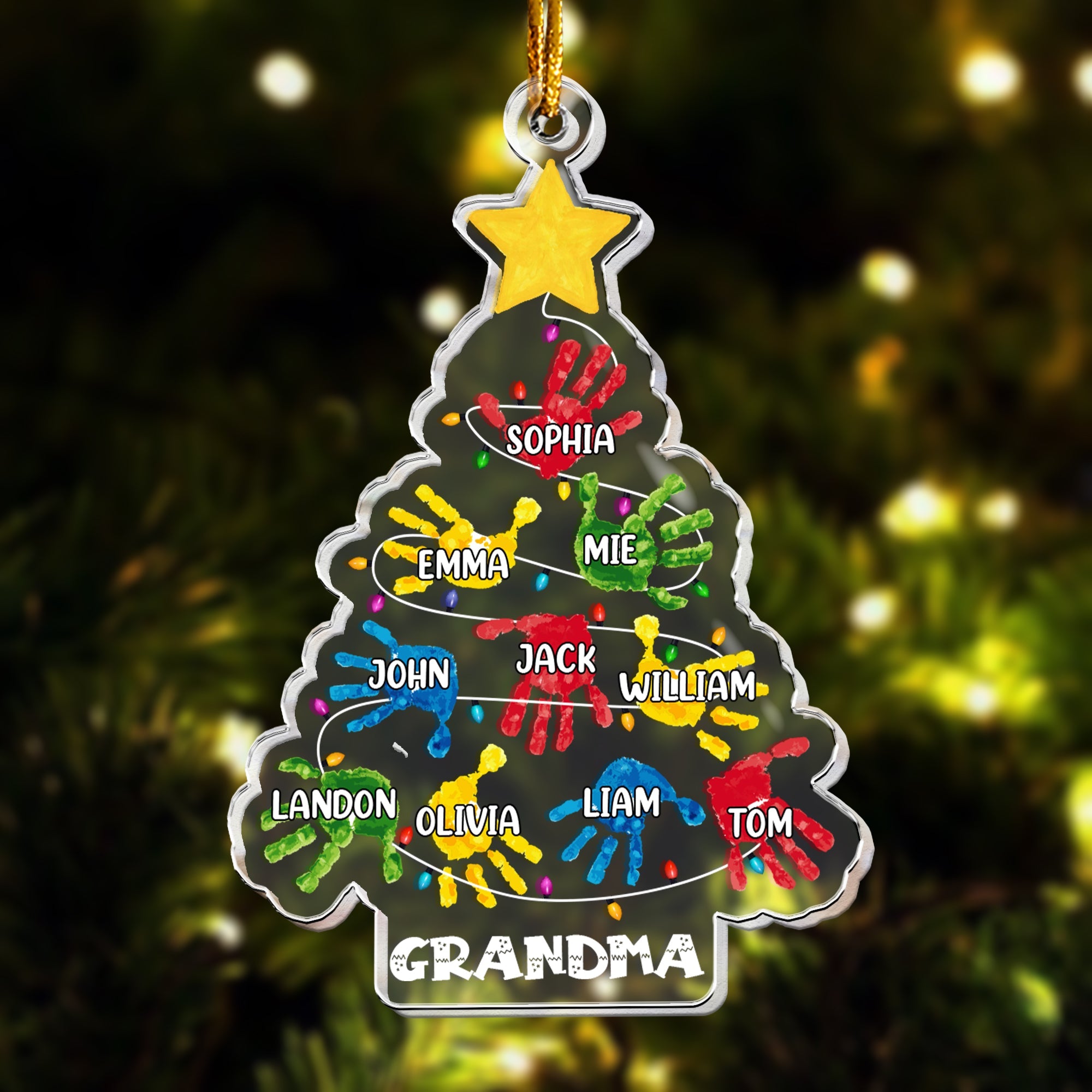 Custom Grandchildren Names Handprint Christmas Tree - Personalized Acrylic Ornament ORN0810