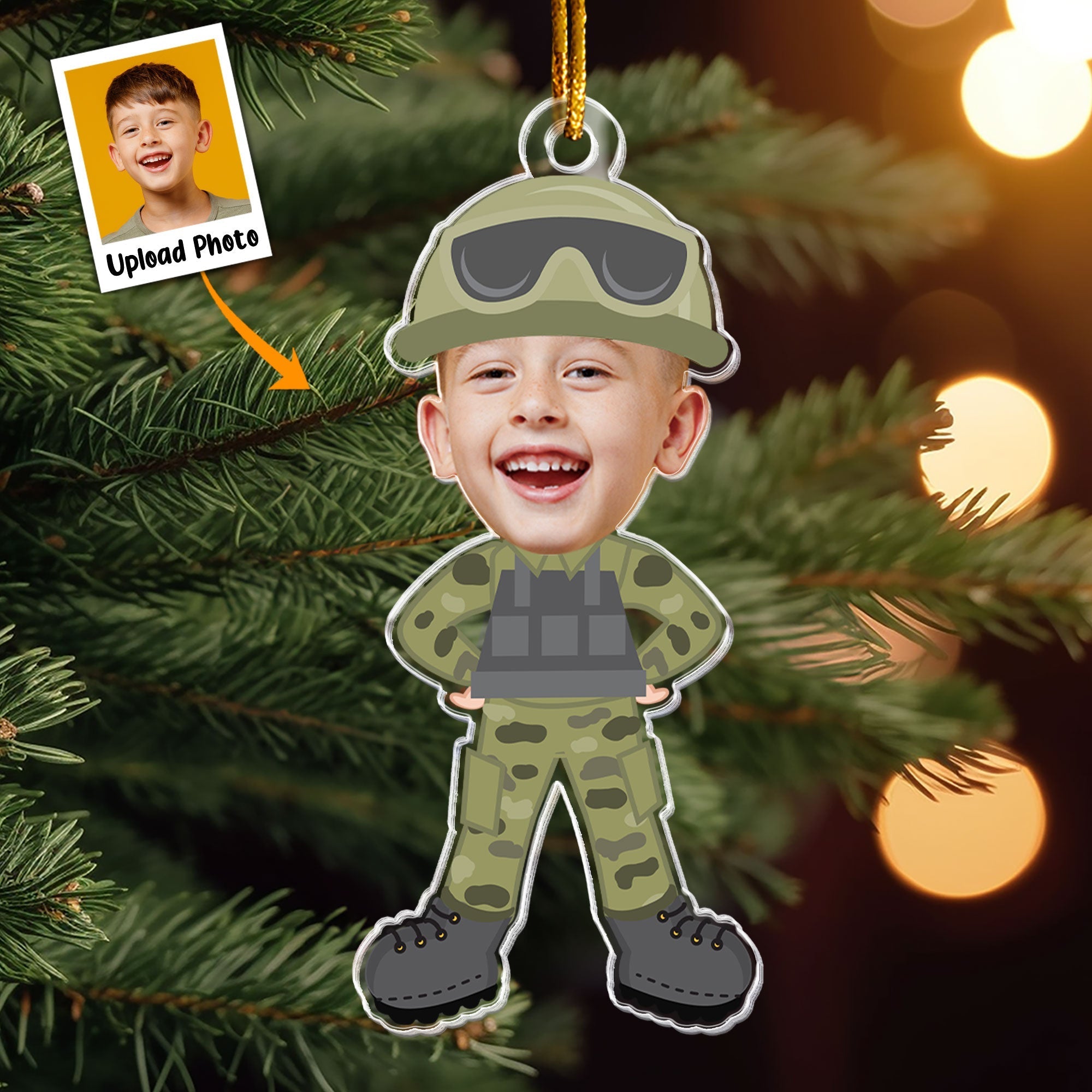 Custom Kid Face Army - Personalized Acrylic Photo Ornament ORNA1210