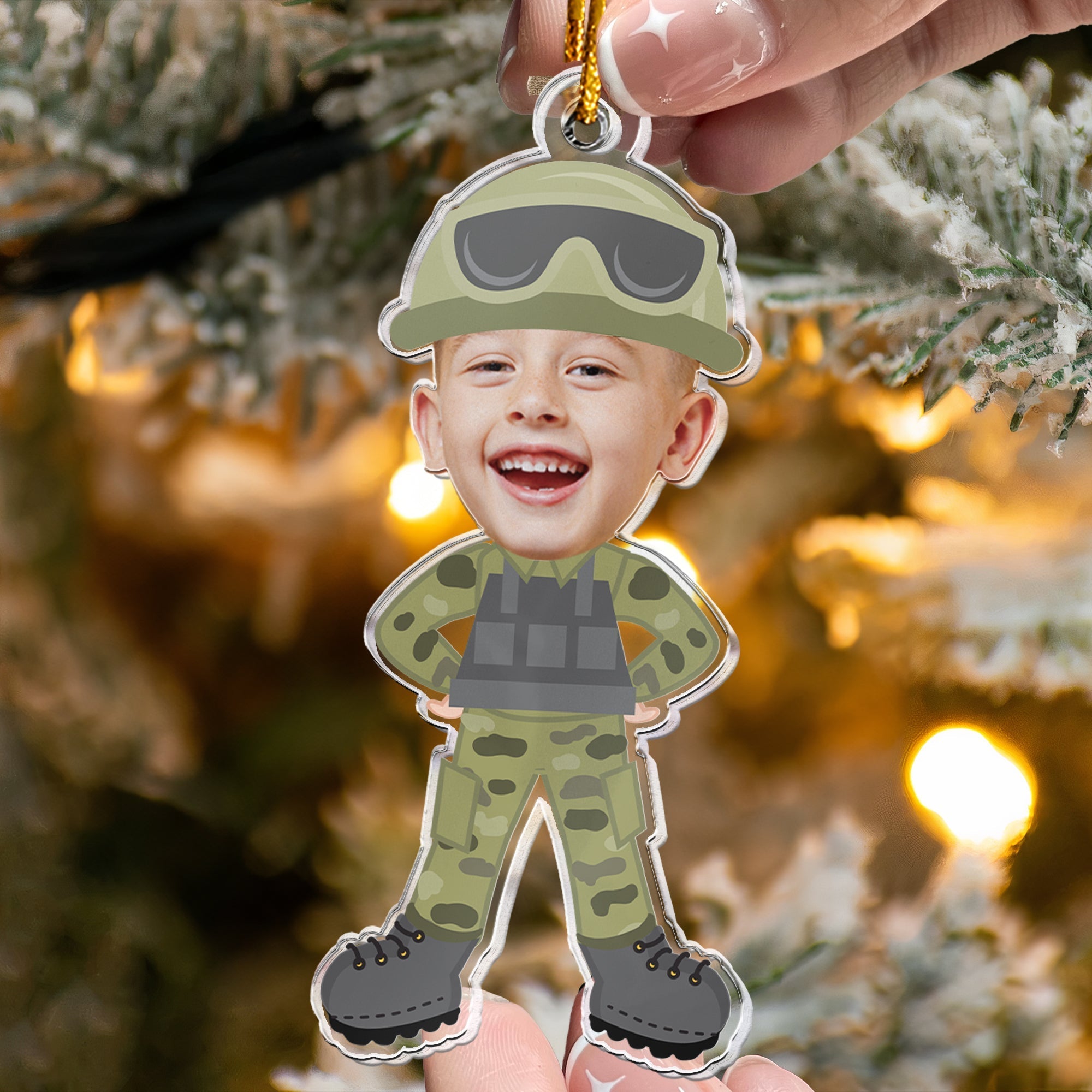 Custom Kid Face Army - Personalized Acrylic Photo Ornament ORNA1210