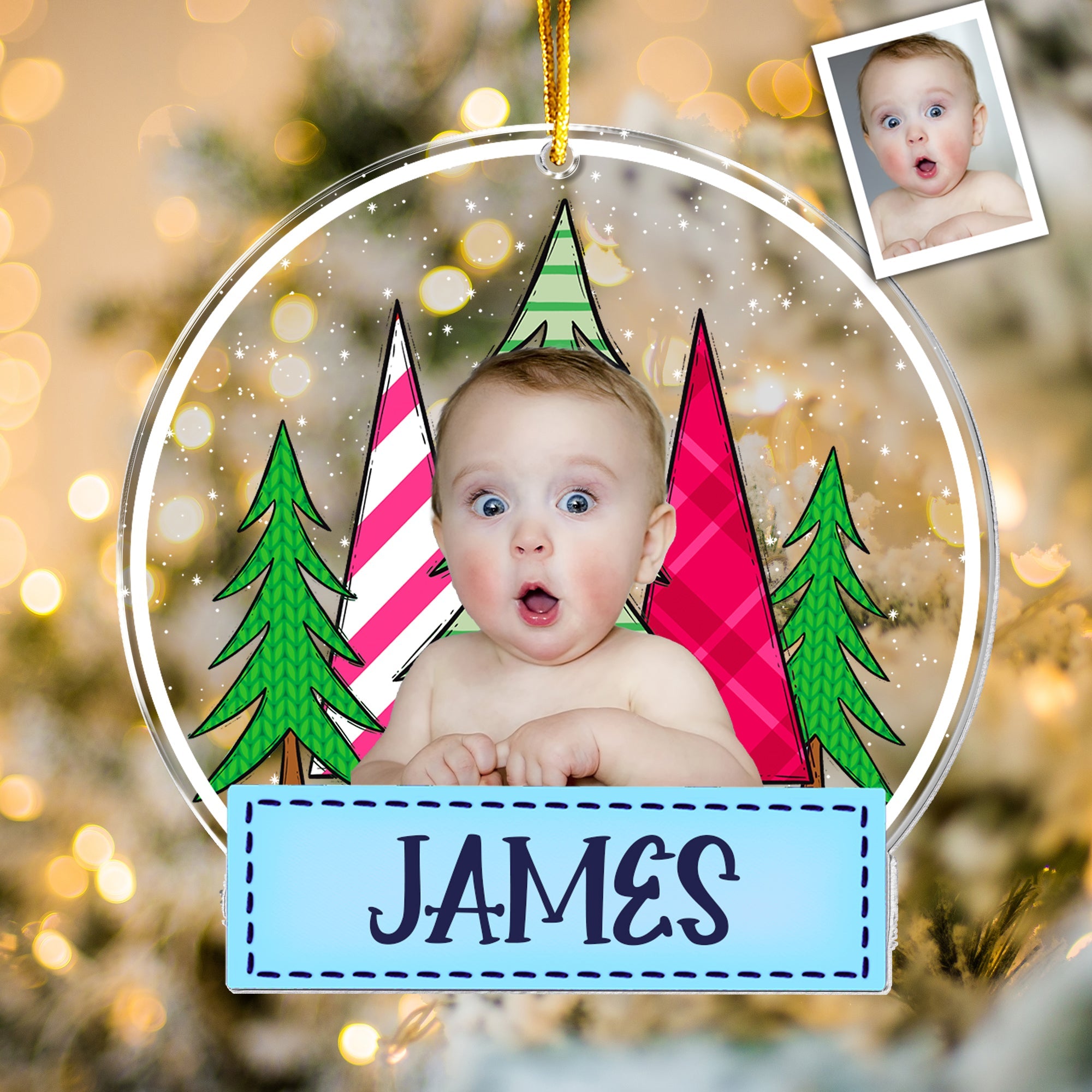 Custom Kid's Photo Festive Christmas Tree - Personalized Acrylic Photo Ornament ORN0810