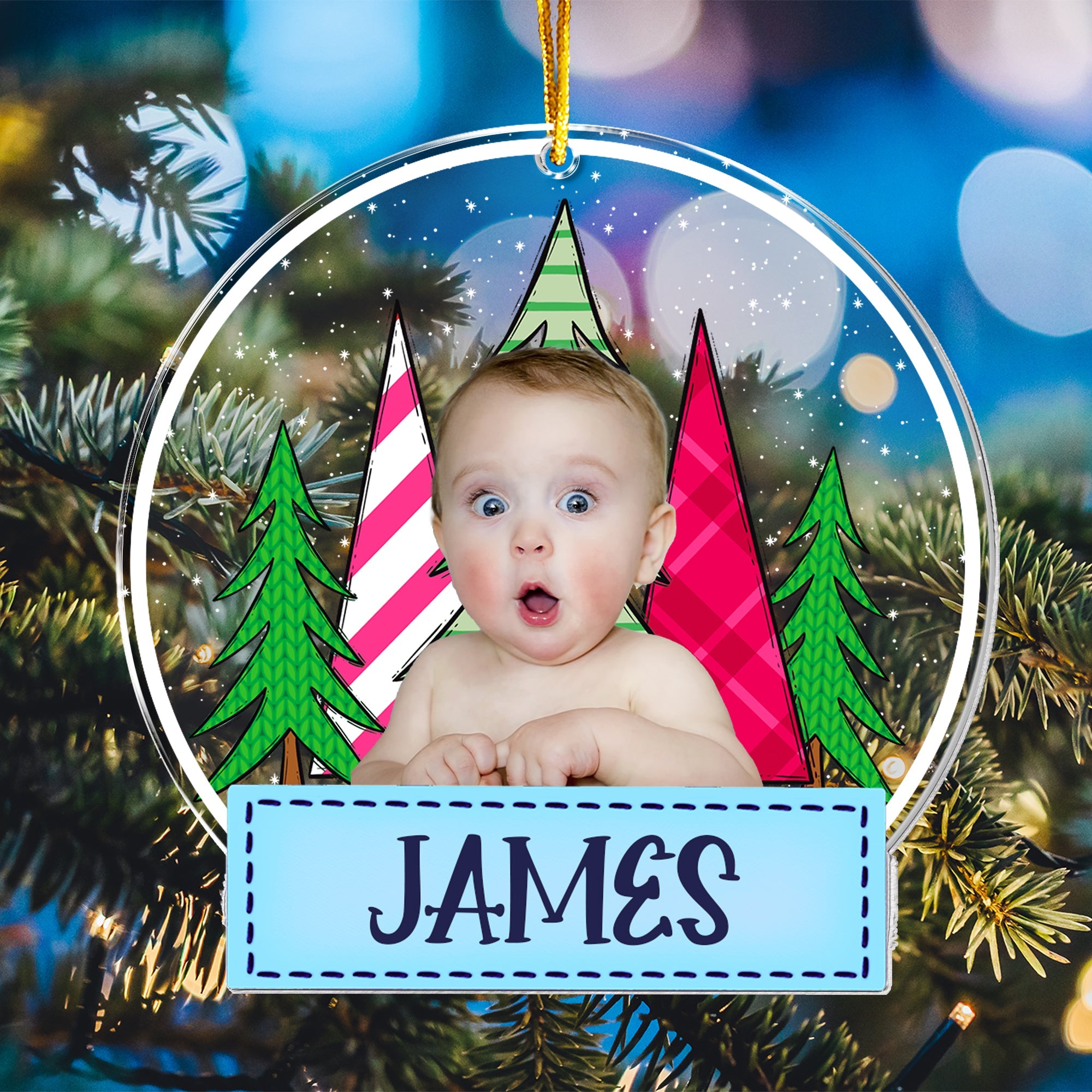 Custom Kid's Photo Festive Christmas Tree - Personalized Acrylic Photo Ornament ORN0810