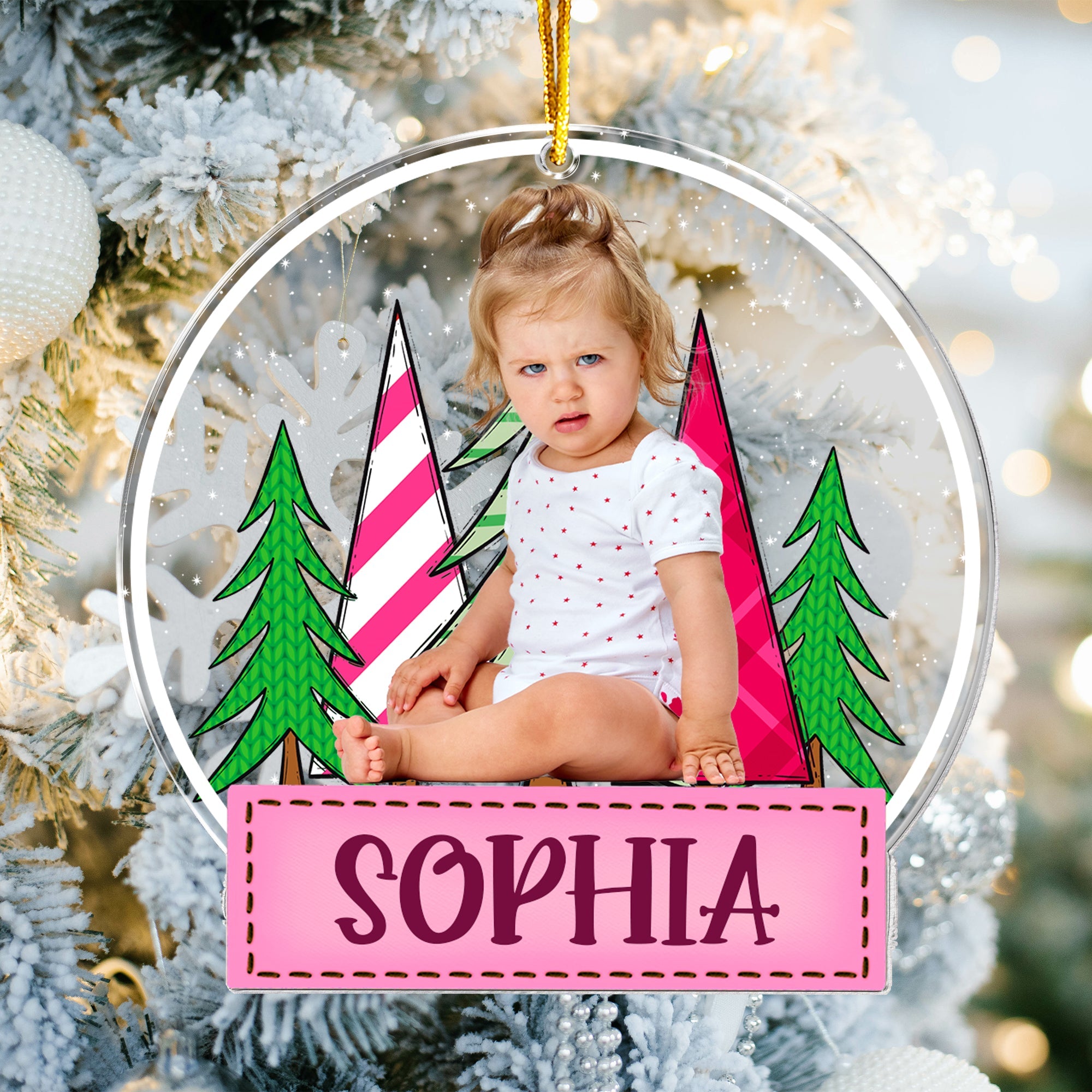 Custom Kid's Photo Festive Christmas Tree - Personalized Acrylic Photo Ornament ORN0810