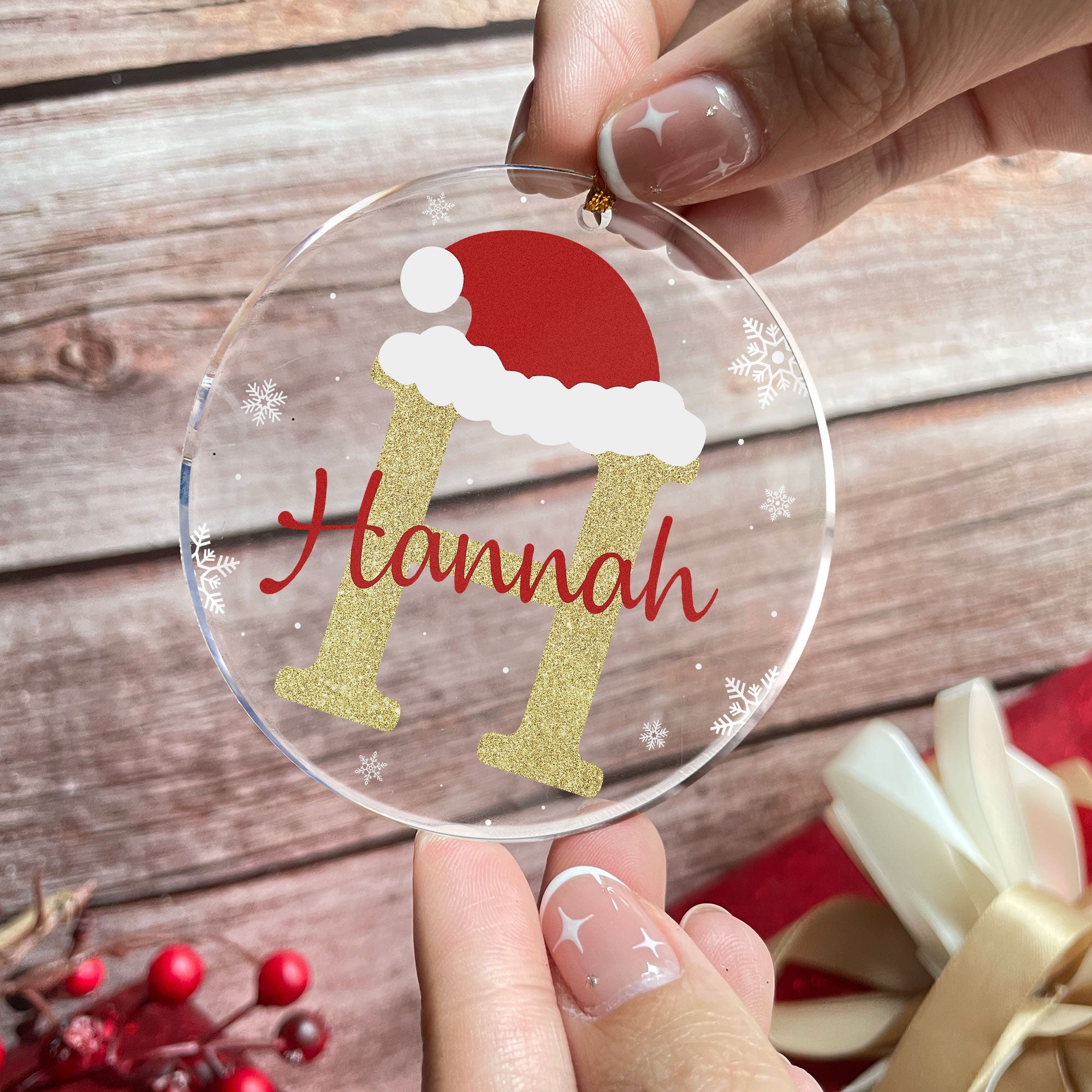 Custom Name Santa Hat - Personalized Acrylic Ornament ORN0810