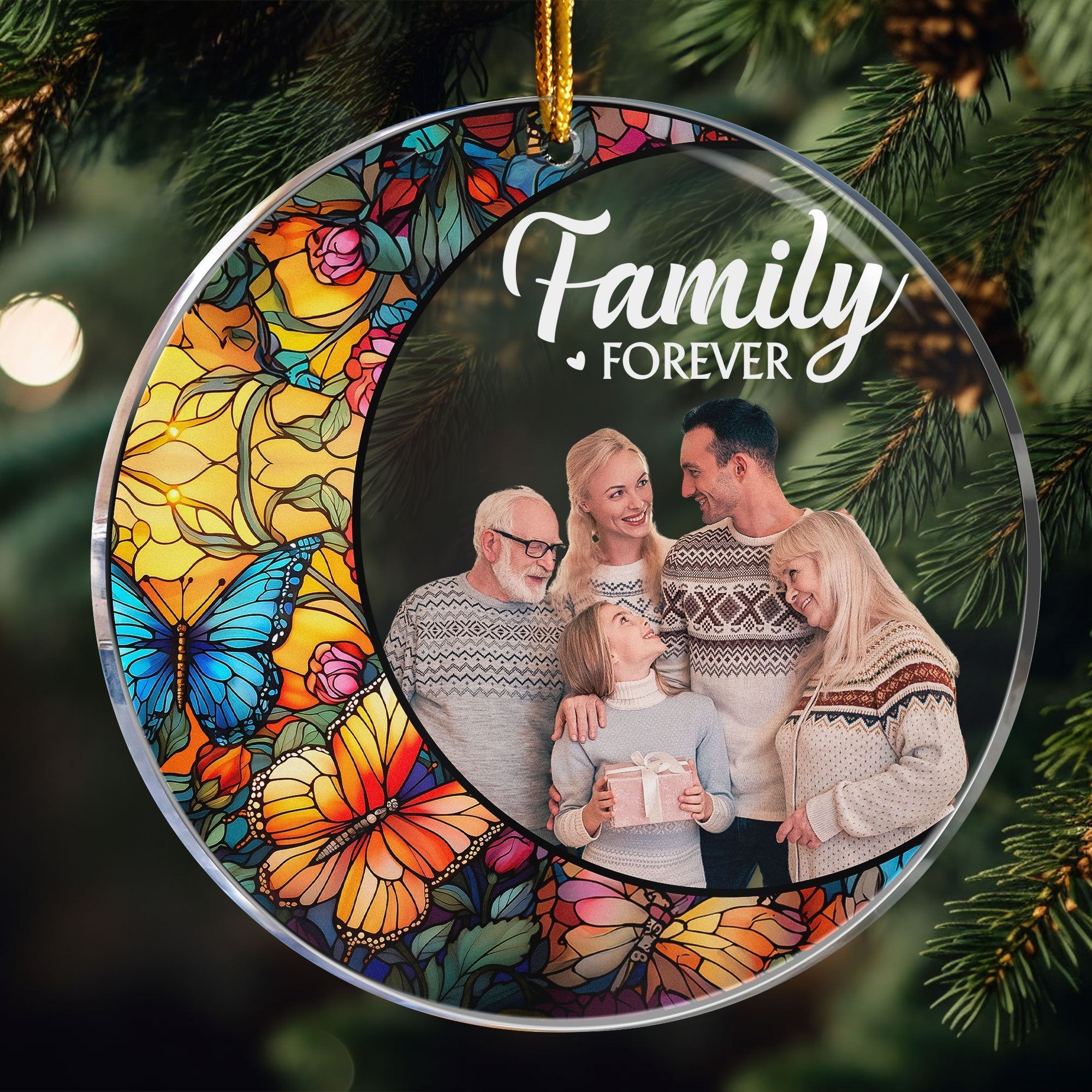 Custom Photo Family - Stained Glass  - Personalized Acrylic Photo Ornament ORN0810