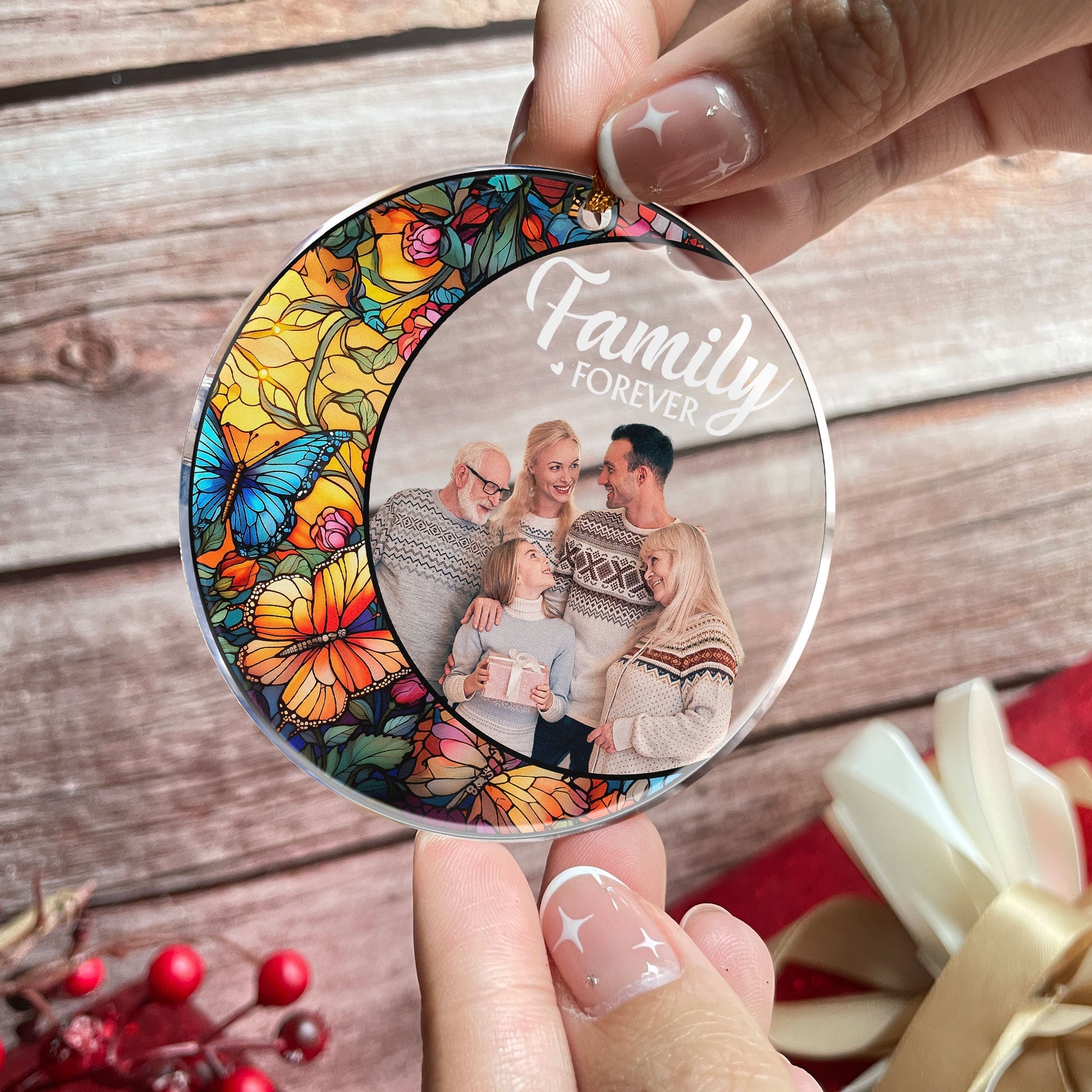 Custom Photo Family - Stained Glass  - Personalized Acrylic Photo Ornament ORN0810