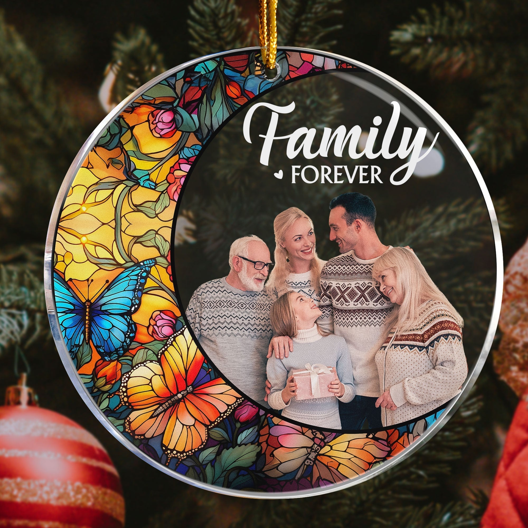 Custom Photo Family - Stained Glass  - Personalized Acrylic Photo Ornament ORN0810