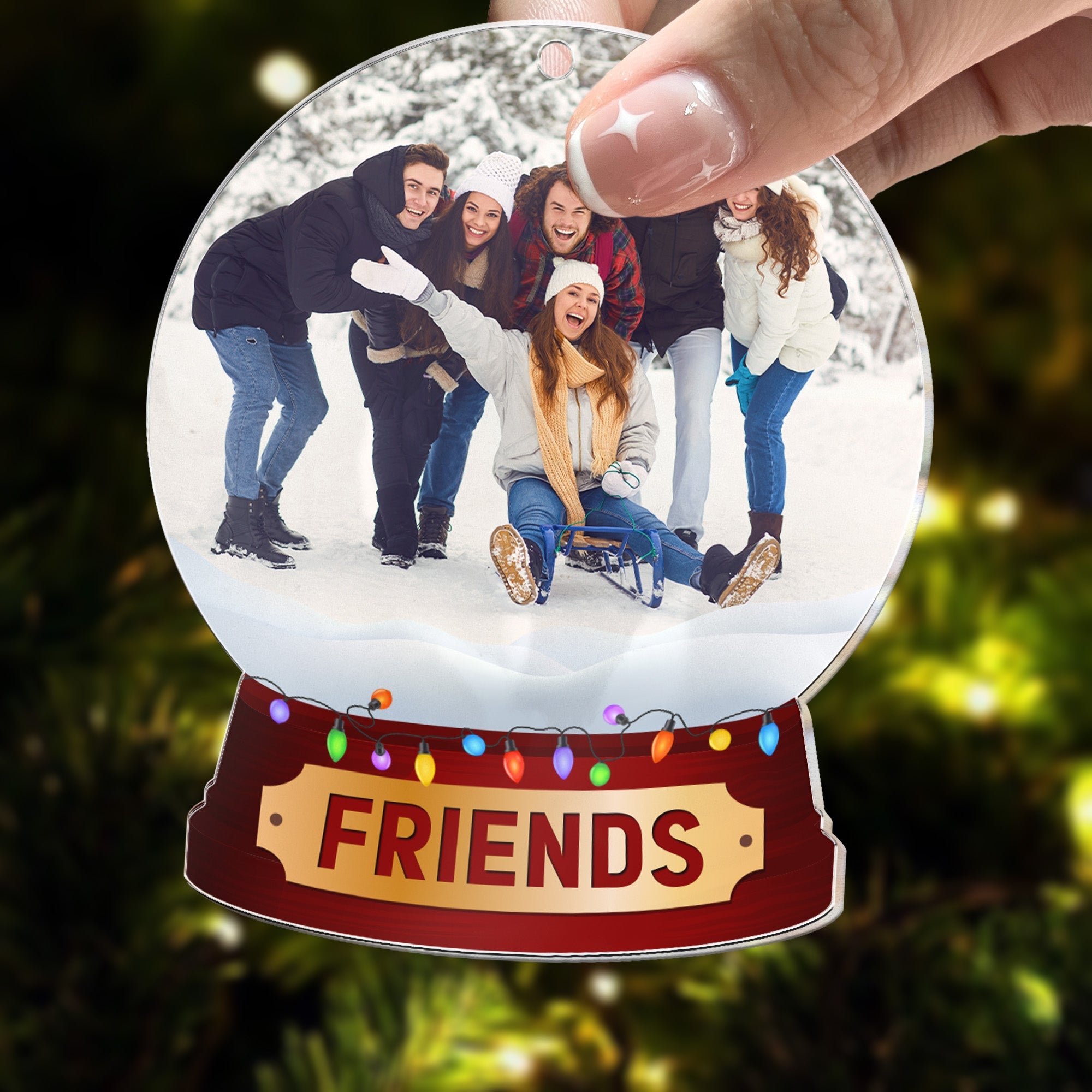 Custom Photo Family, Friends, Group Snow Globe - Personalized Acrylic Photo Ornament ORNA1210