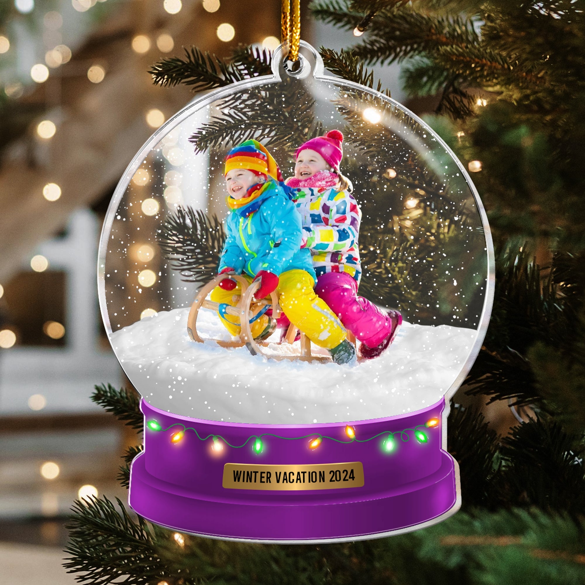 Custom Photo Family, Friends, Kids Playful Snow - Personalized Acrylic Photo Ornament ORN0810