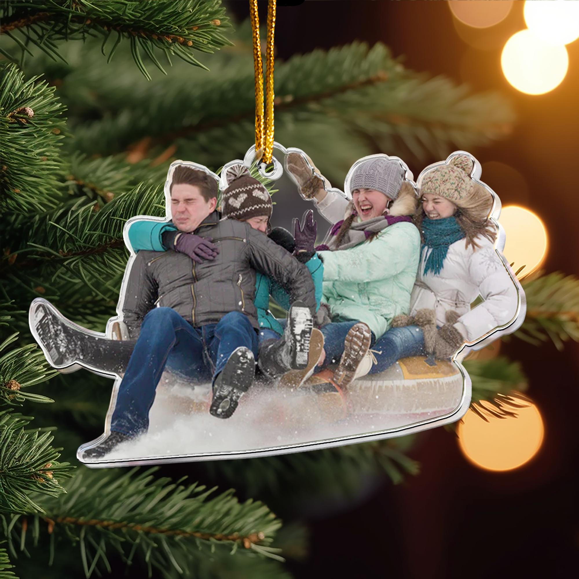 Custom Photo Family, Friends, Kids Sleigh Ride Fun Sled - Personalized Acrylic Photo Ornament ORNA1210