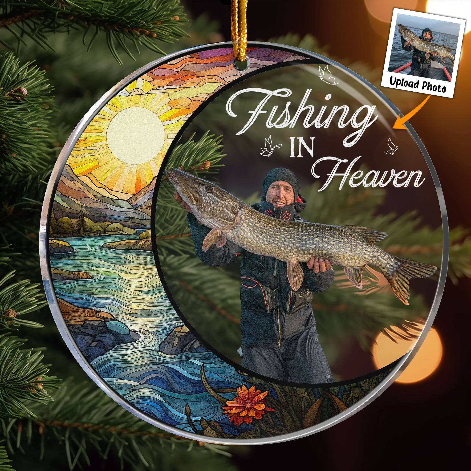 Custom Photo Fishing In Heaven - Personalized Acrylic Photo Ornament ORN0810