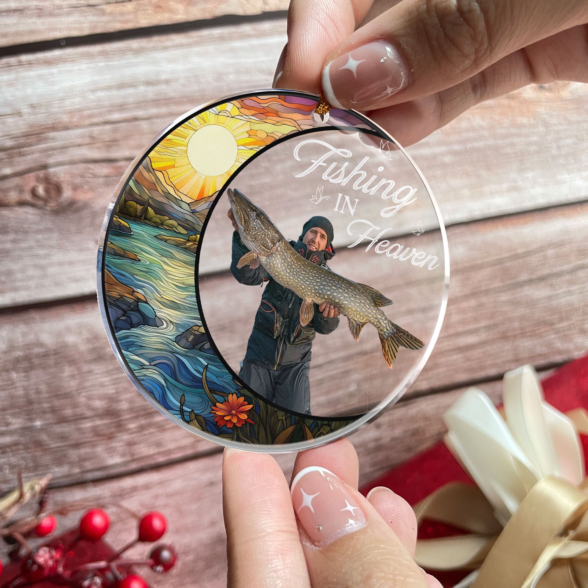 Custom Photo Fishing In Heaven - Personalized Acrylic Photo Ornament ORN0810