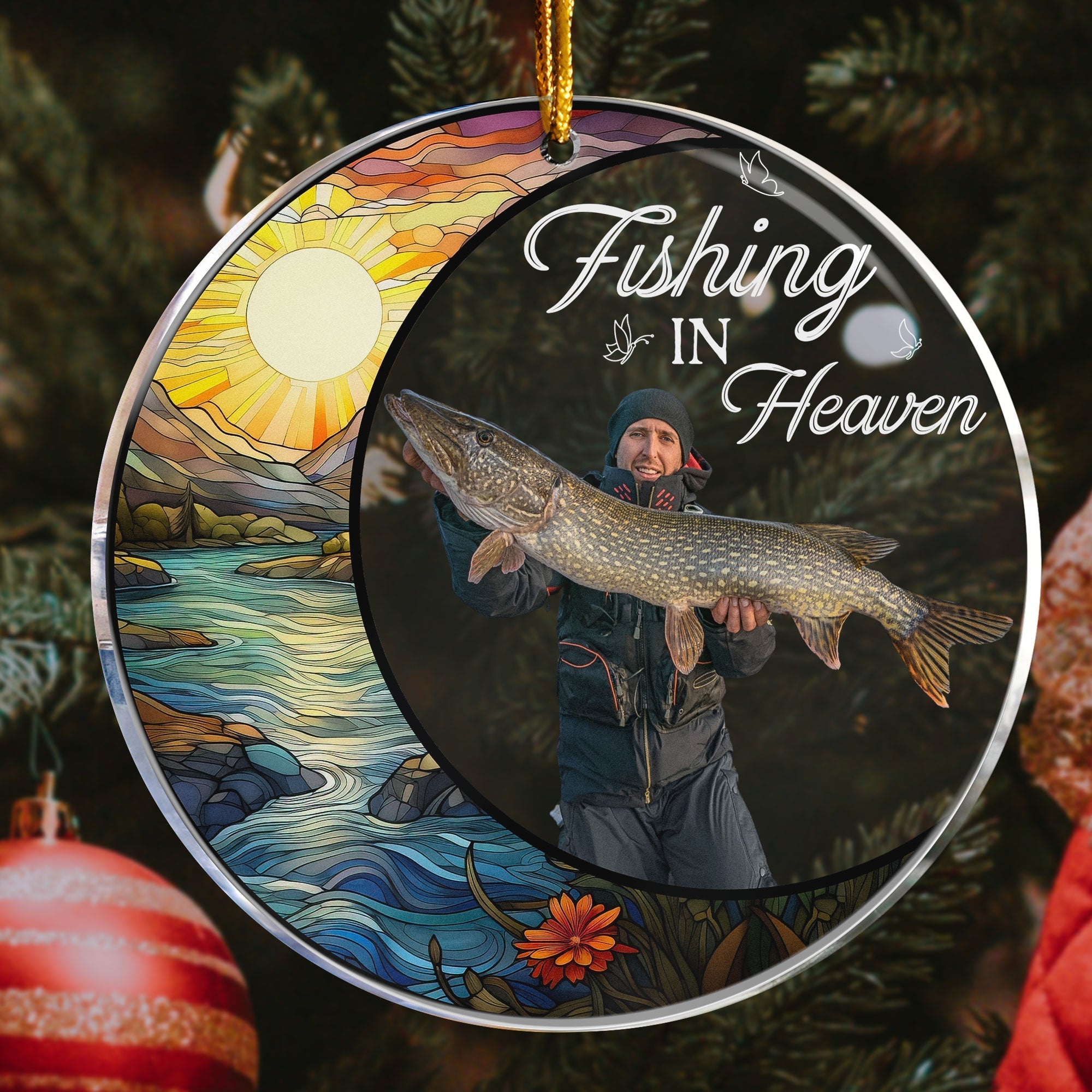 Custom Photo Fishing In Heaven - Personalized Acrylic Photo Ornament ORNA1210