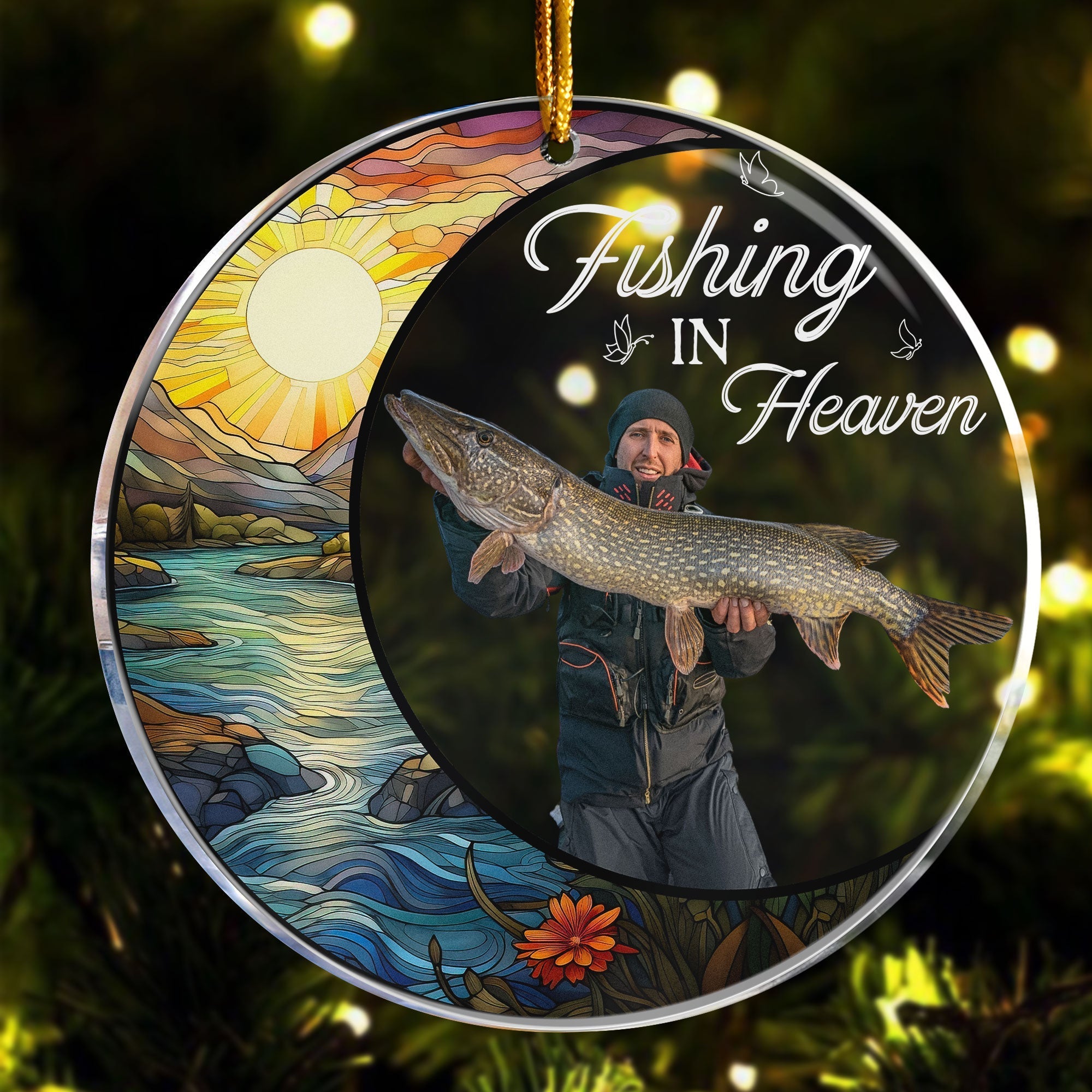 Custom Photo Fishing In Heaven - Personalized Acrylic Photo Ornament ORNA1210