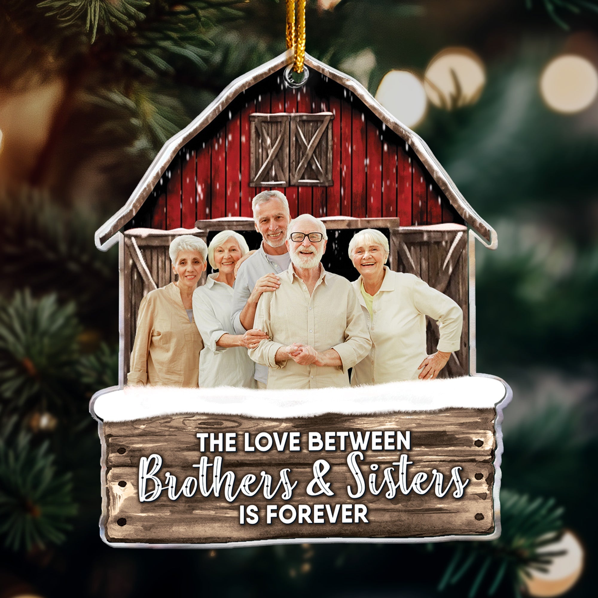Custom Photo Red Barn Christmas Family - Personalized Acrylic Photo Ornament ORN0810
