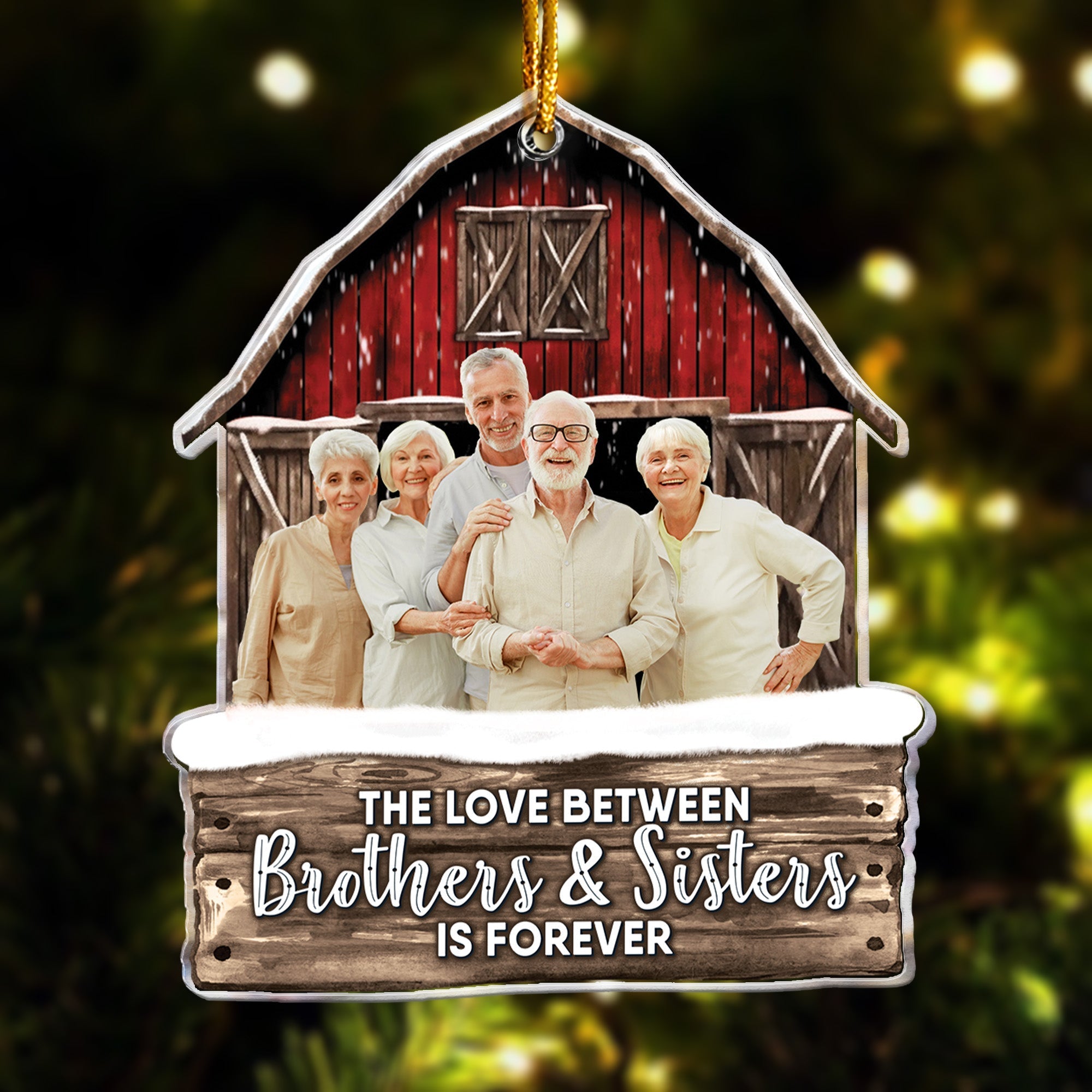 Custom Photo Red Barn Christmas Family - Personalized Acrylic Photo Ornament ORN0810