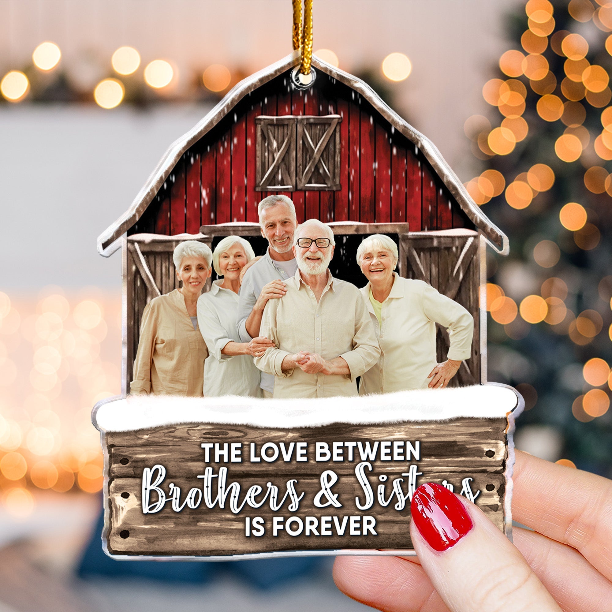 Custom Photo Red Barn Christmas Family - Personalized Acrylic Photo Ornament ORN0810