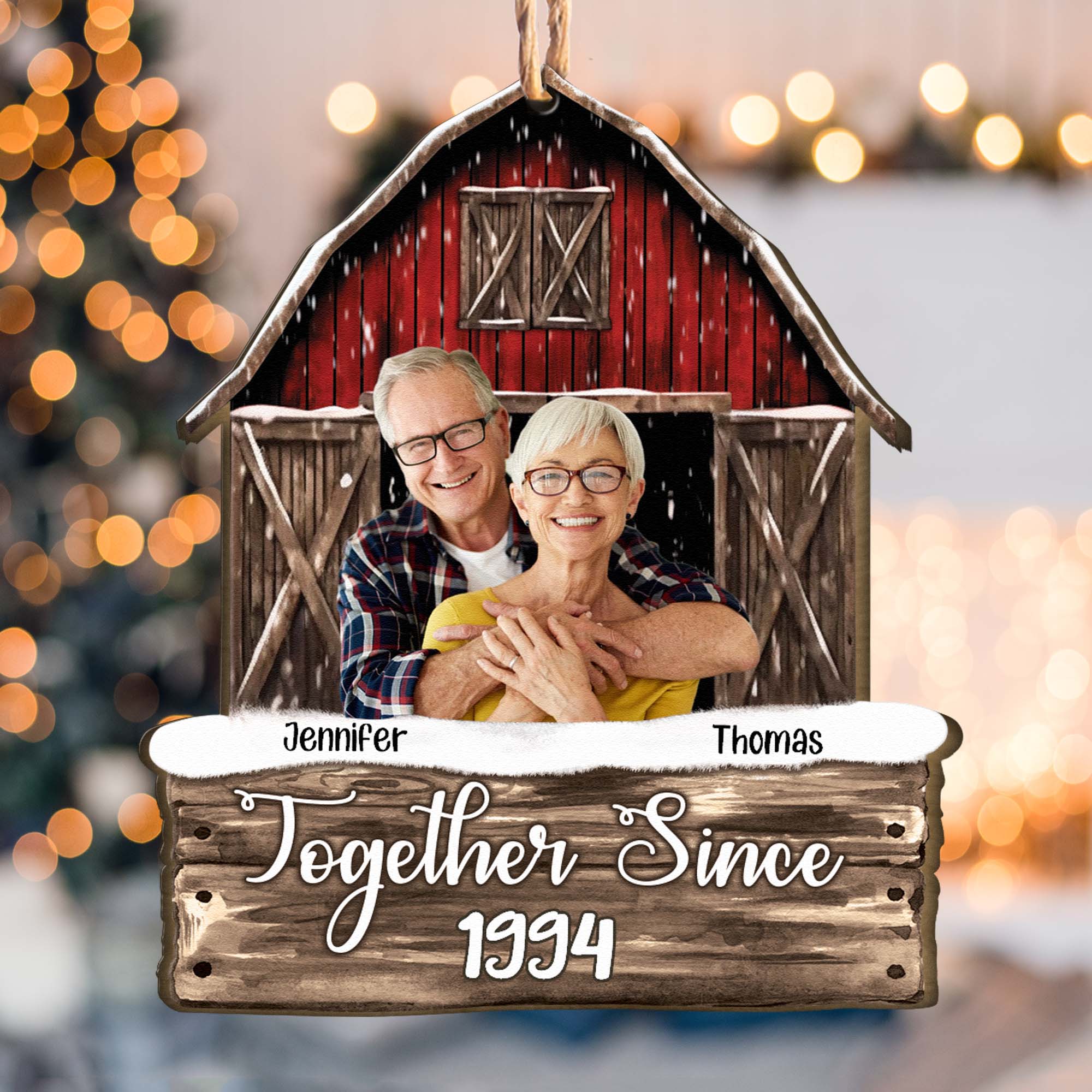 Custom Photo Together Since Couples Red Barn - Personalized Wooden Photo Ornament ORNA1210