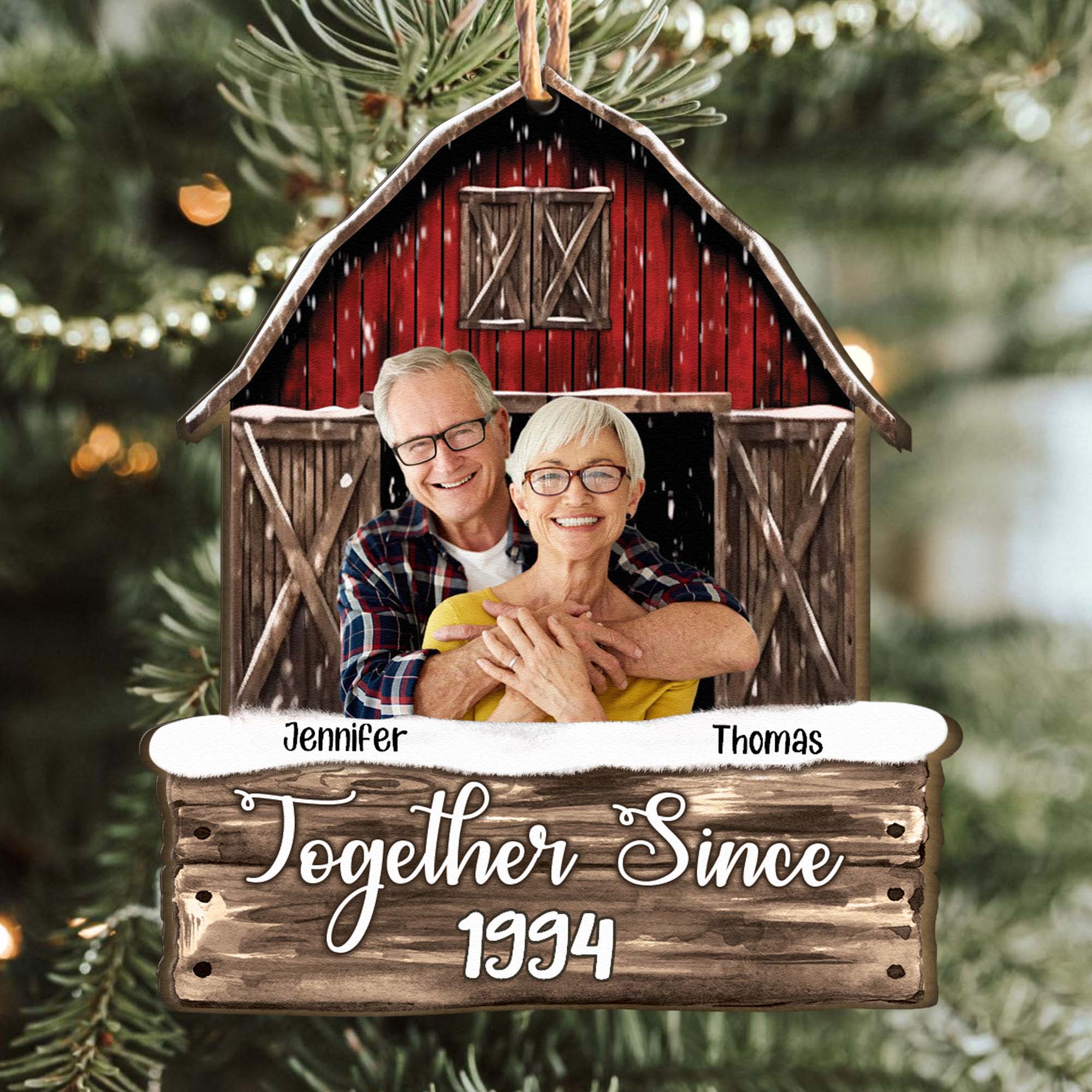 Custom Photo Together Since Couples Red Barn - Personalized Wooden Photo Ornament ORN0810