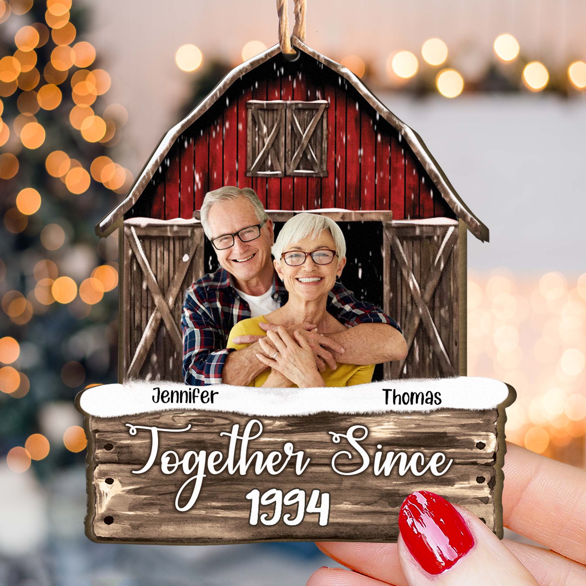 Custom Photo Together Since Couples Red Barn - Personalized Wooden Photo Ornament ORNA1210