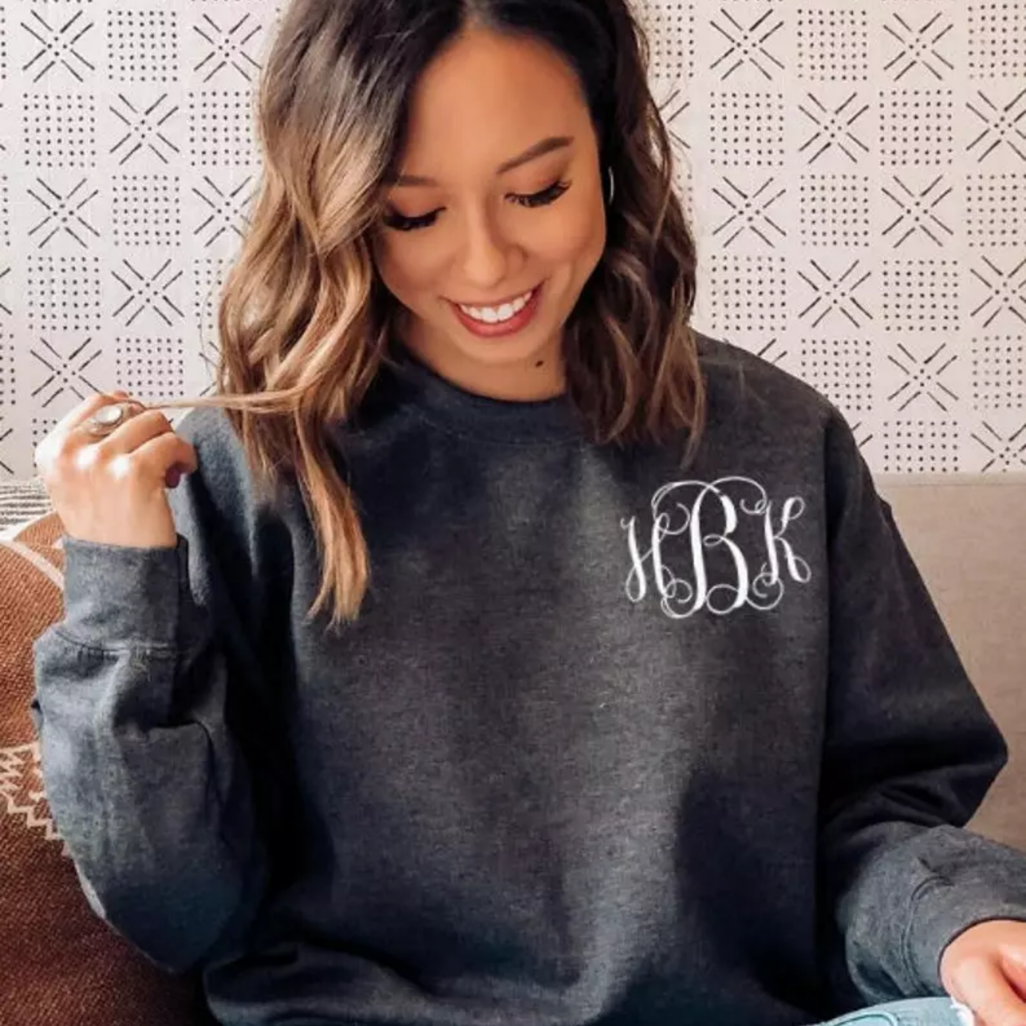 Personalized Monogrammed Sweatshirt, Monogram Sweater Embroidered Gift for Her em3