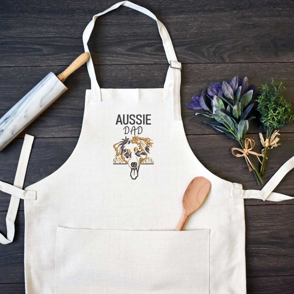 Custom Australian Shepherd Dog Dad Embroidered Apron, Personalized Apron with Dog Name, Best Gifts For Australian Shepherd Owners em5