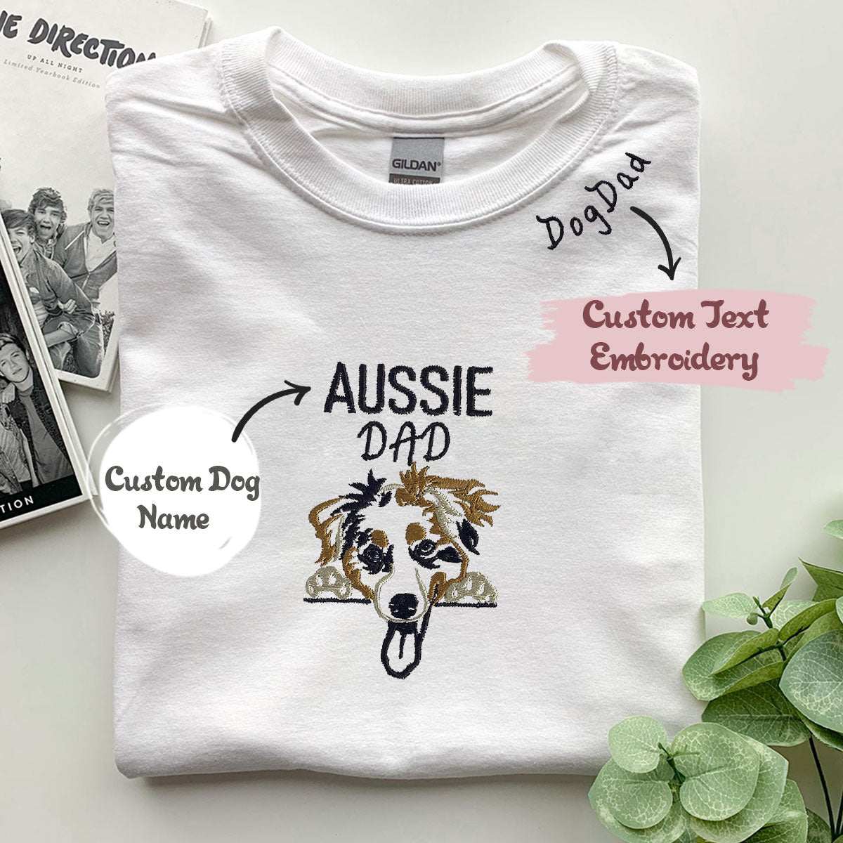 Custom Australian Shepherd Dog Dad Embroidered Collar Shirt, Personalized Shirt with Dog Name, Best Gifts For Australian Shepherd Owners em5