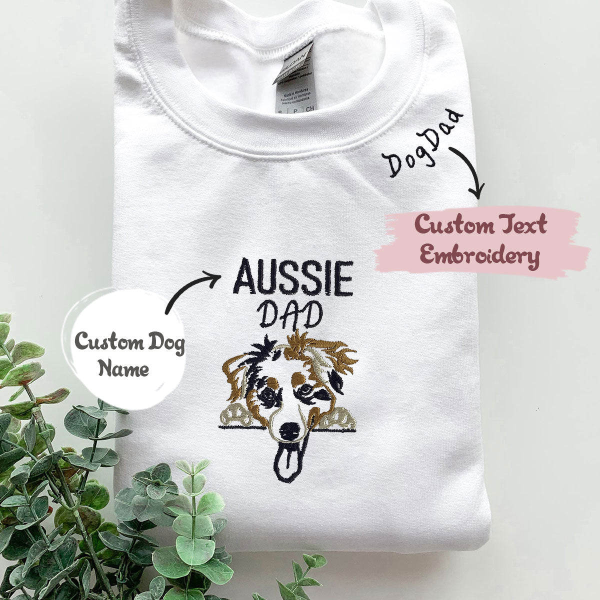 Custom Australian Shepherd Dog Dad Sweatshirt Embroidered Collar , Personalized Sweatshirt with Dog Name, Best Gifts For Australian Shepherd Owners em5