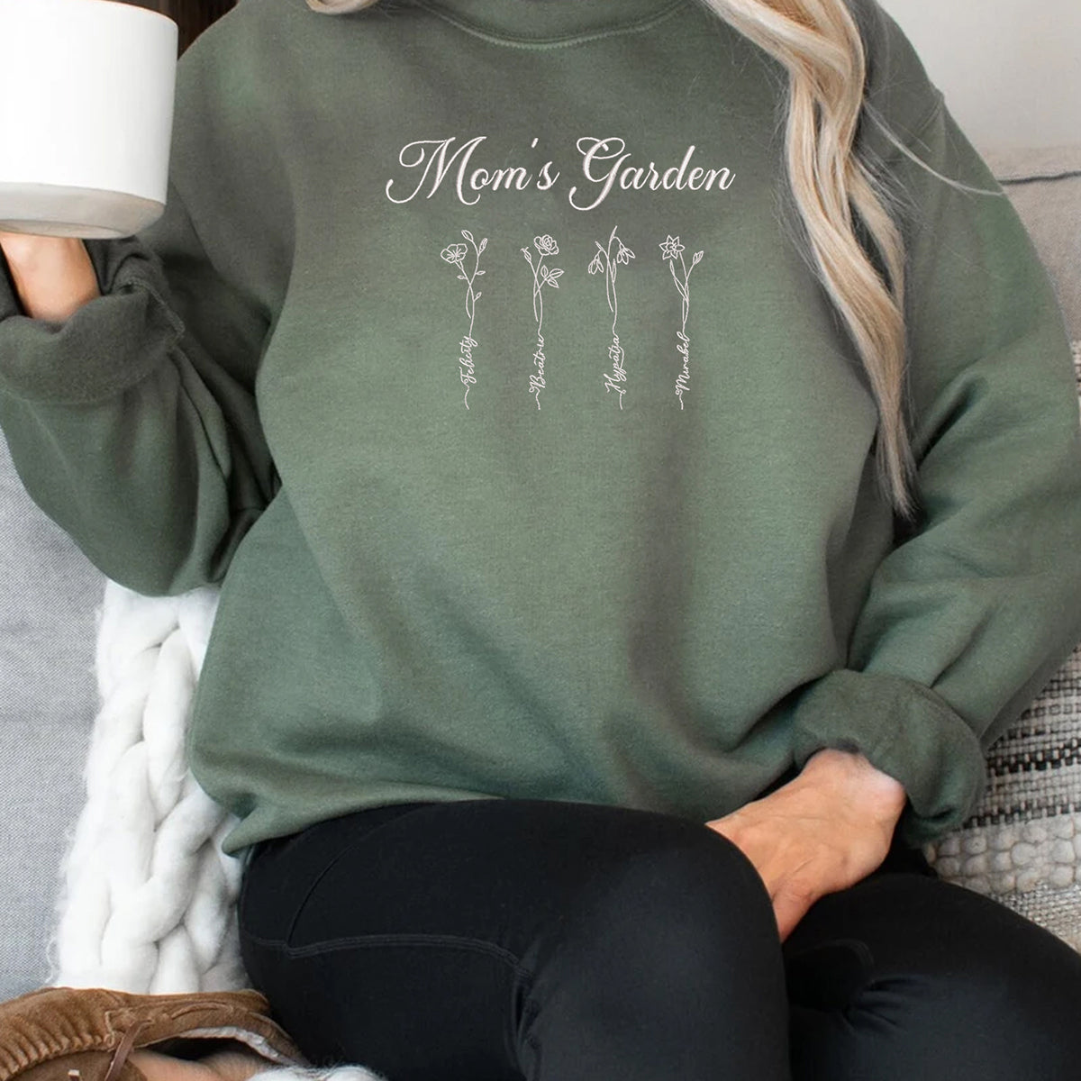 Custom Birth Flower Mom embroidered Sweatshirt With Kids Names em5