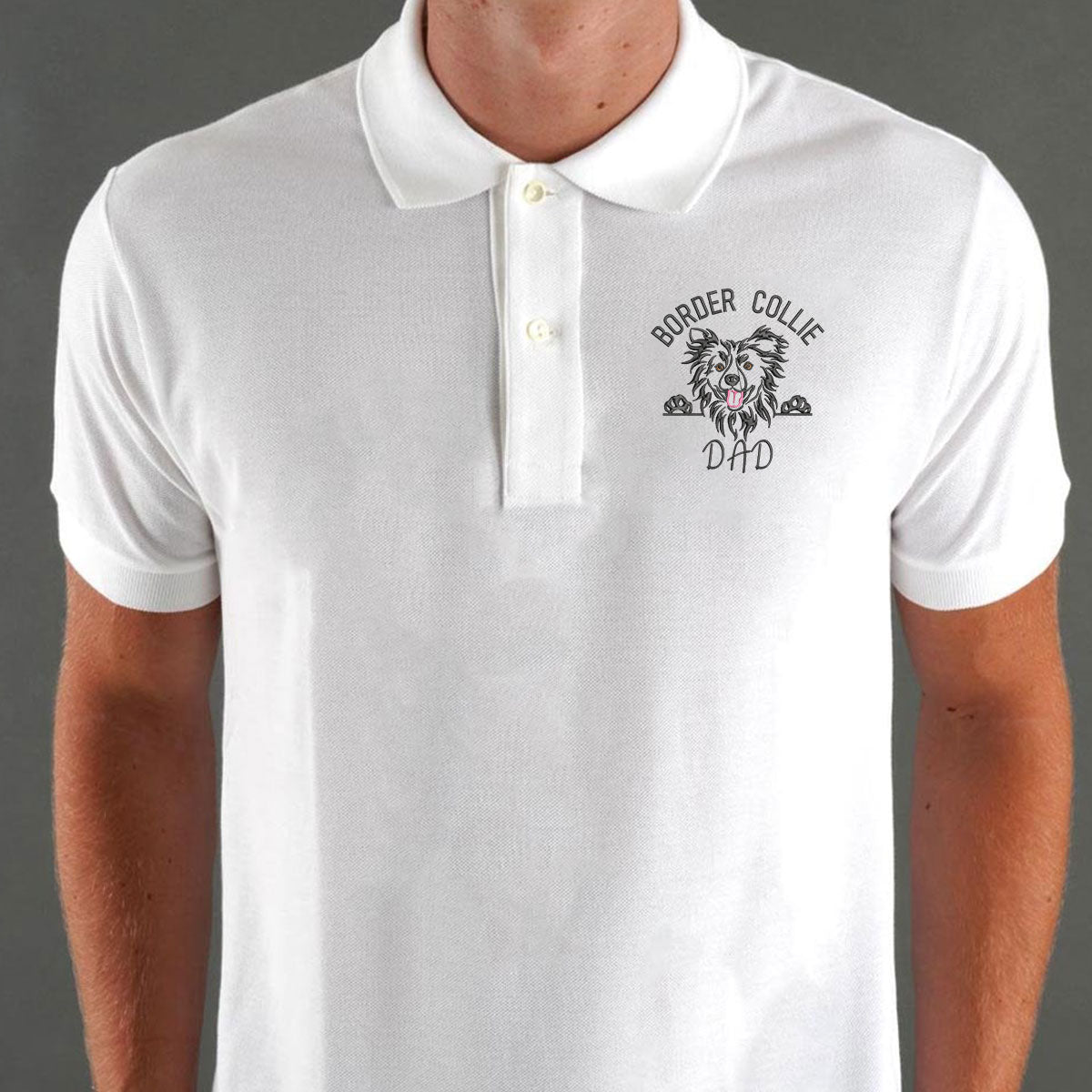 Custom Border Collie Dog Dad Embroidered Polo Shirt, Personalized Polo Shirt with Dog Name, Best Gifts For Boxer Lovers em5