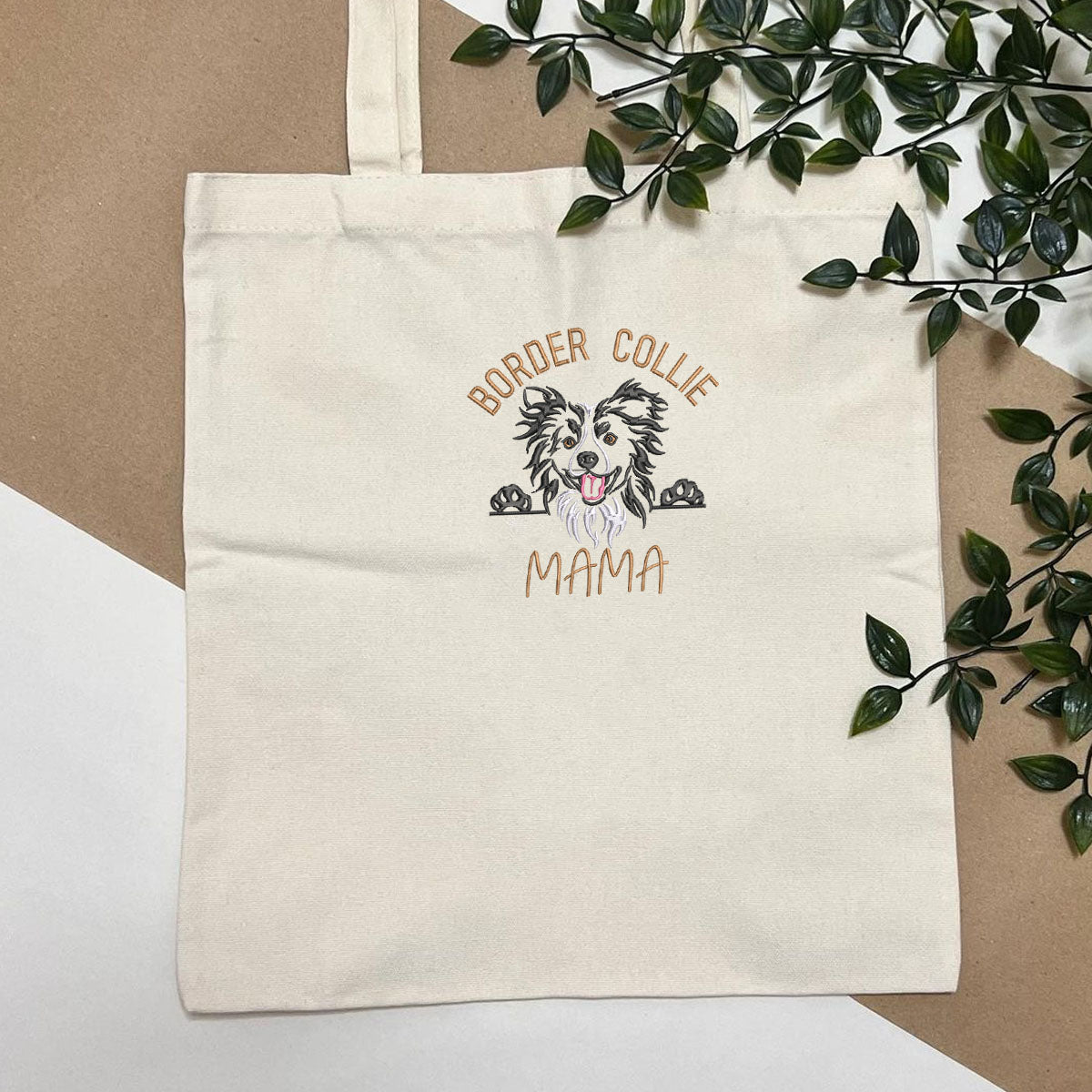 Custom Border Collie Dog Mama Embroidered Tote Bag, Personalized Tote Bag with Dog Name, Best Gifts For Boxer Lovers em3