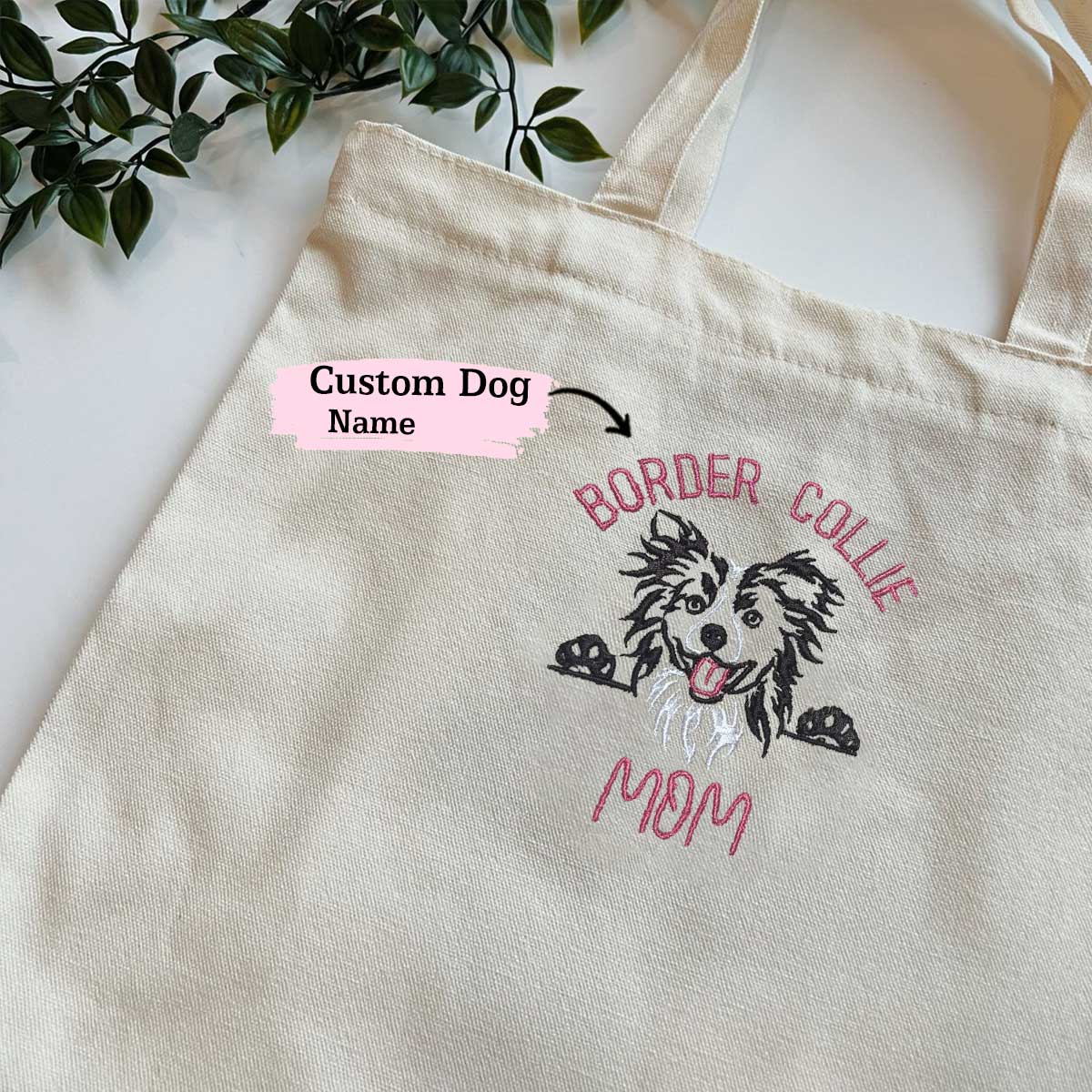 Custom Border Collie Dog Mom Embroidered Tote Bag, Personalized Tote Bag with Dog Name, Best Gifts For Boxer Lovers em3